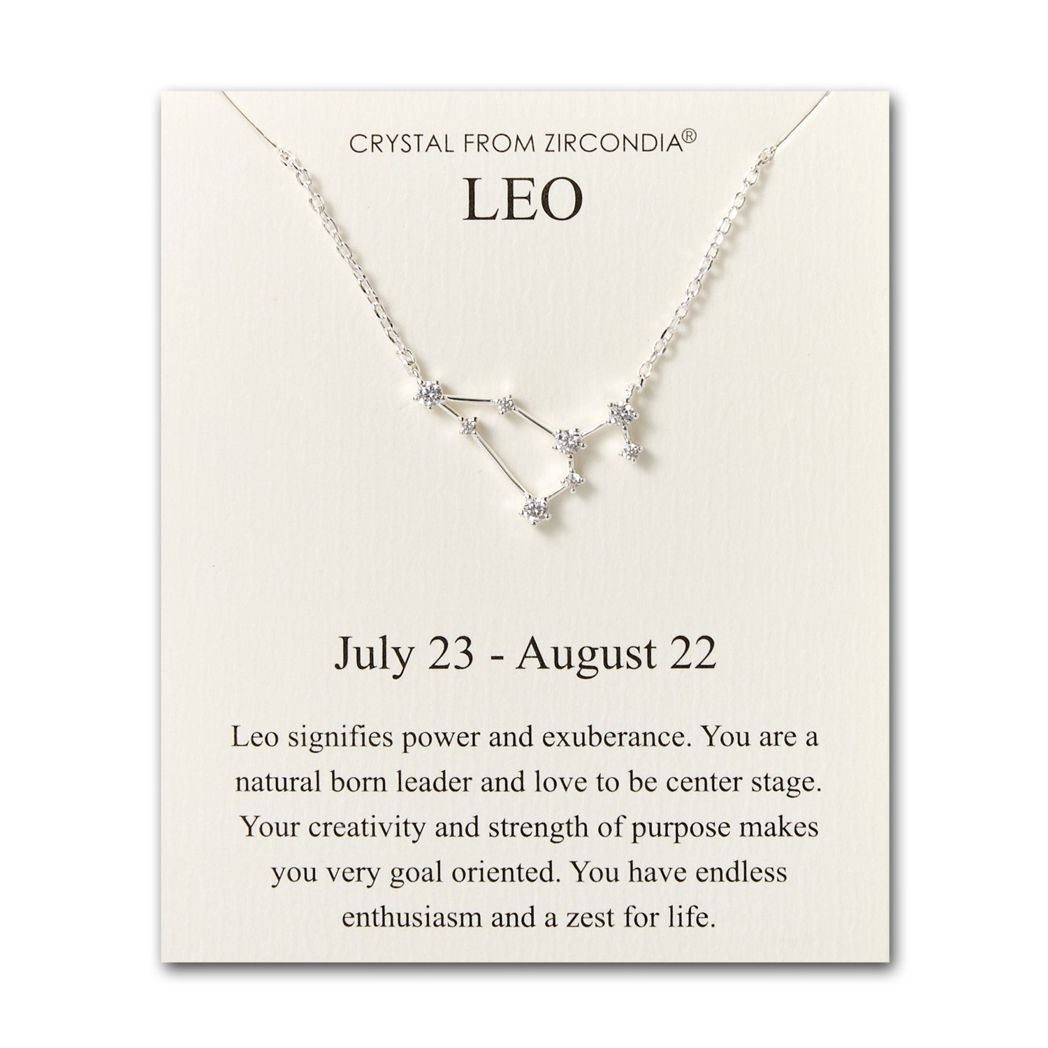 Leo Star Sign Zodiac Constellation Necklace and Quote Card with Zircondia® Crystals