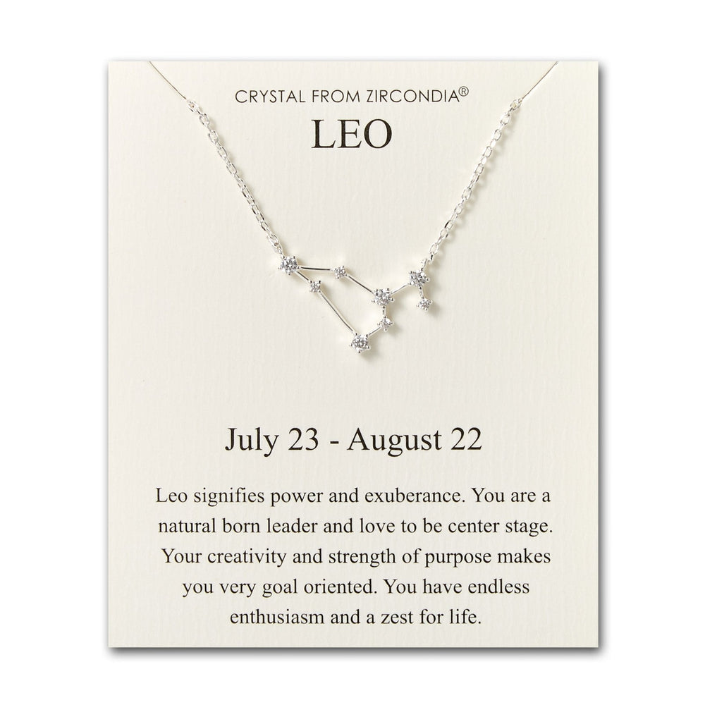 Leo Star Sign Zodiac Constellation Necklace and Quote Card with Zircondia® Crystals