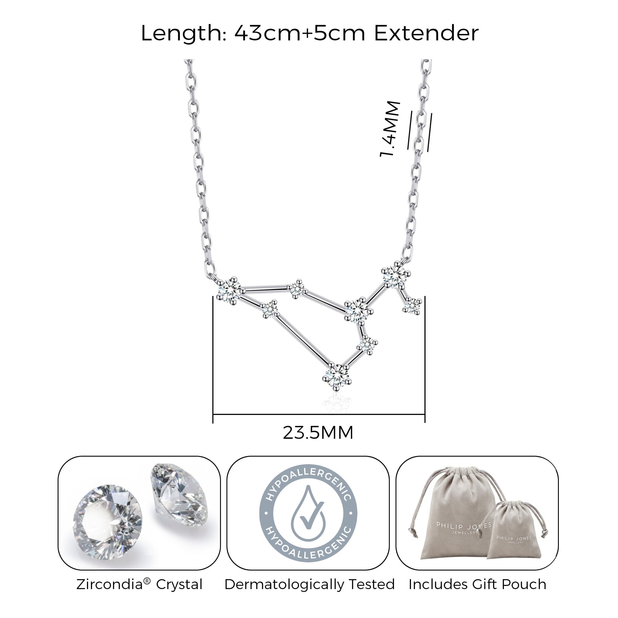 Leo Star Sign Zodiac Constellation Necklace with Zircondia® Crystals