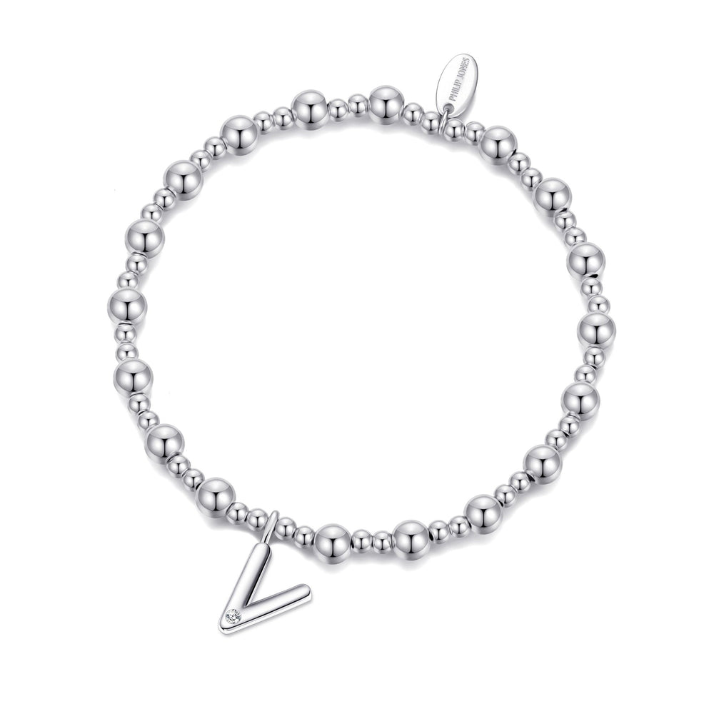 Letter V Initial Stretch Bracelet Created with Zircondia® Crystals