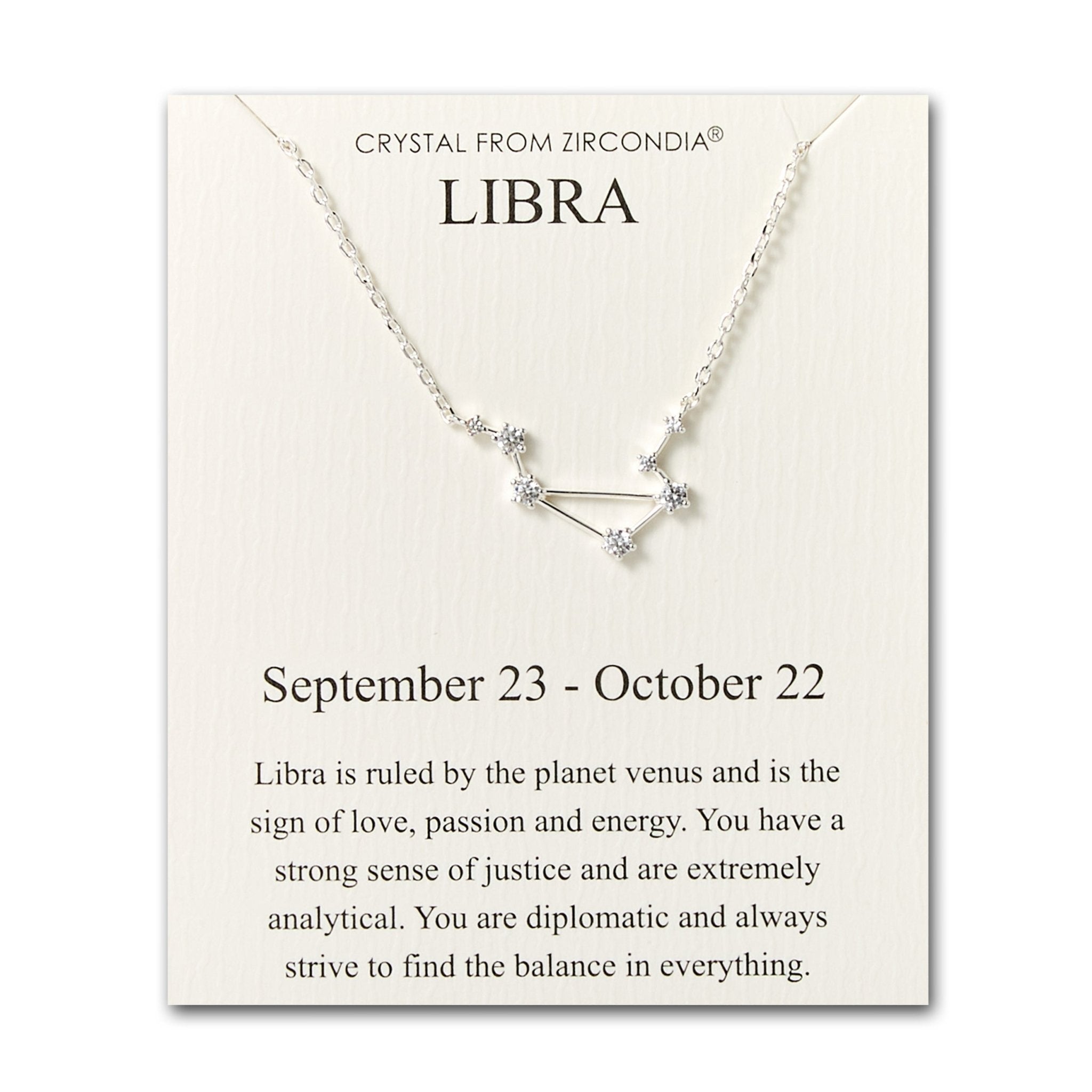 Libra Star Sign Zodiac Constellation Necklace and Quote Card with Zircondia® Crystals