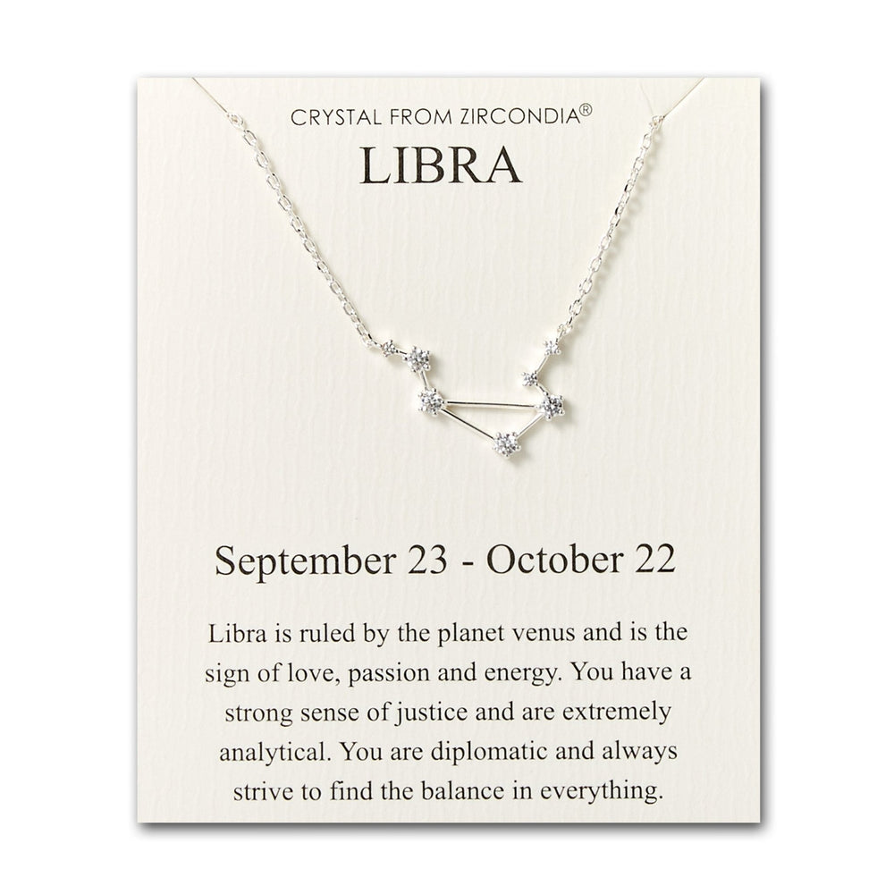 Libra Star Sign Zodiac Constellation Necklace and Quote Card with Zircondia® Crystals
