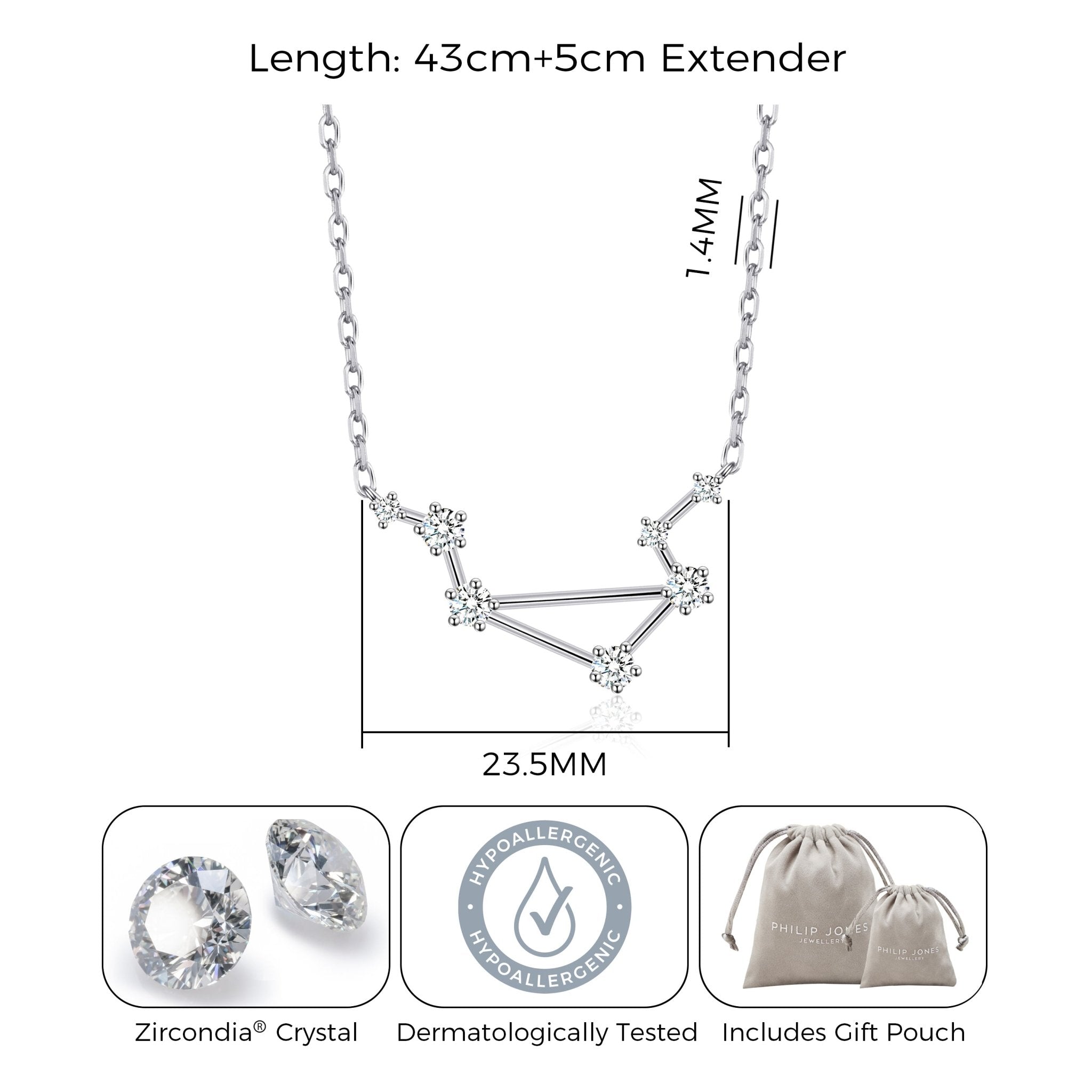 Libra Star Sign Zodiac Constellation Necklace with Zircondia® Crystals
