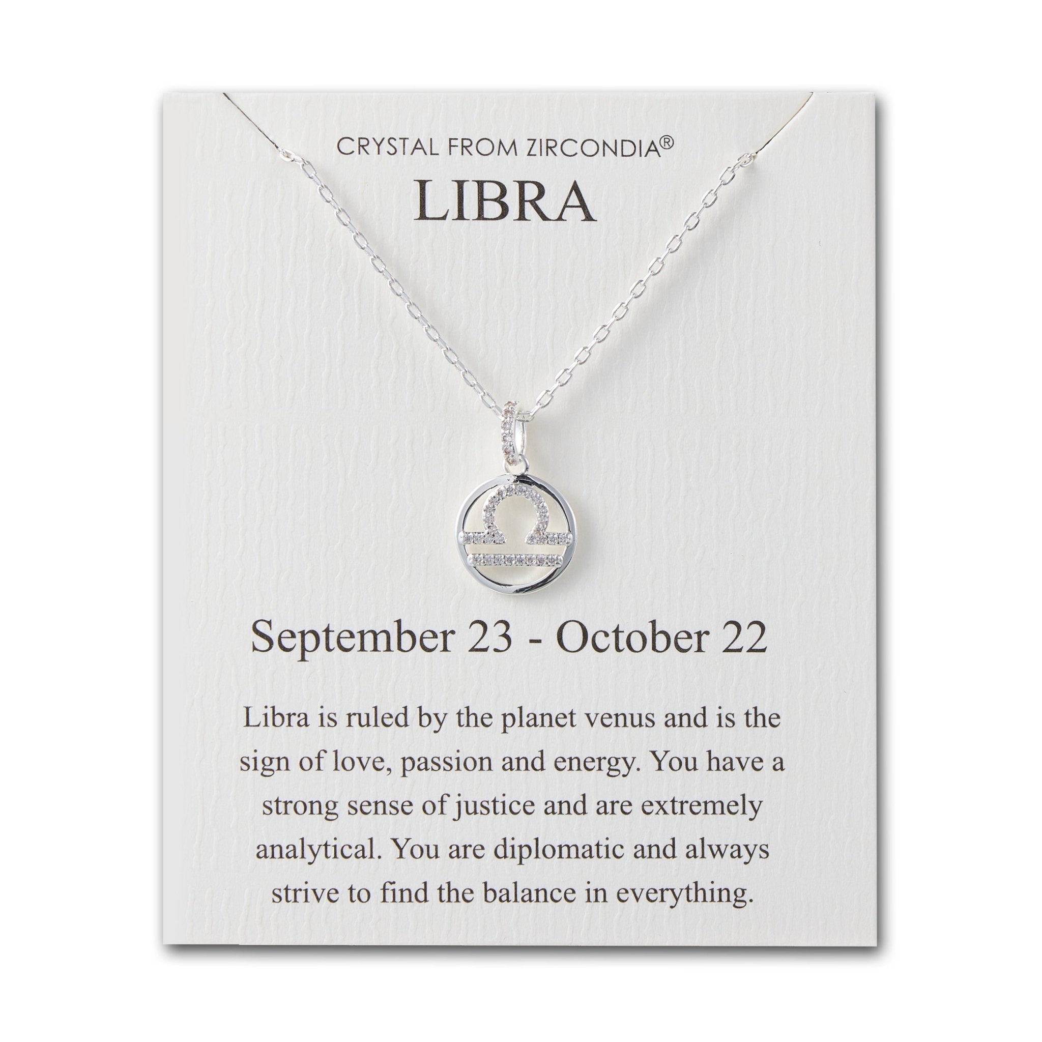 Libra Star Sign Zodiac Necklace and Quote Card with Zircondia® Crystals