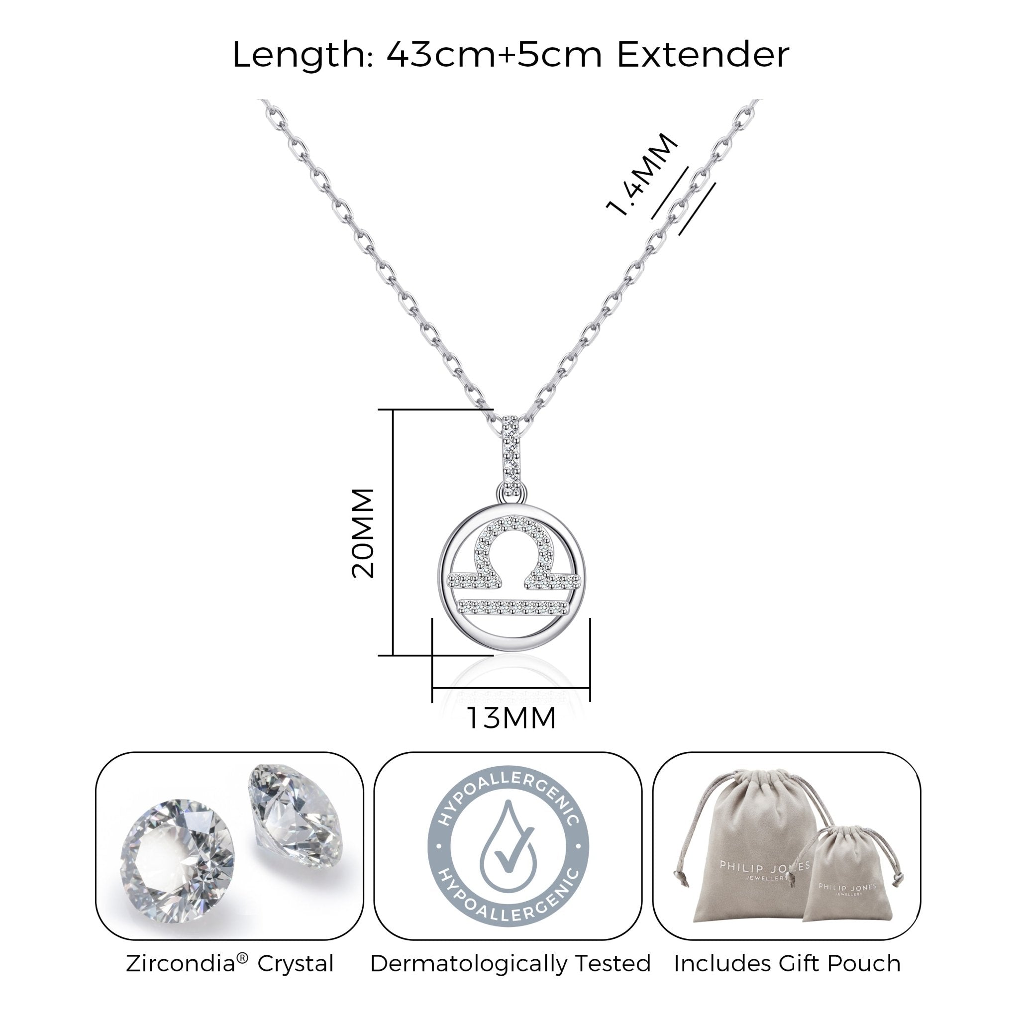 Libra Star Sign Zodiac Necklace and Quote Card with Zircondia® Crystals