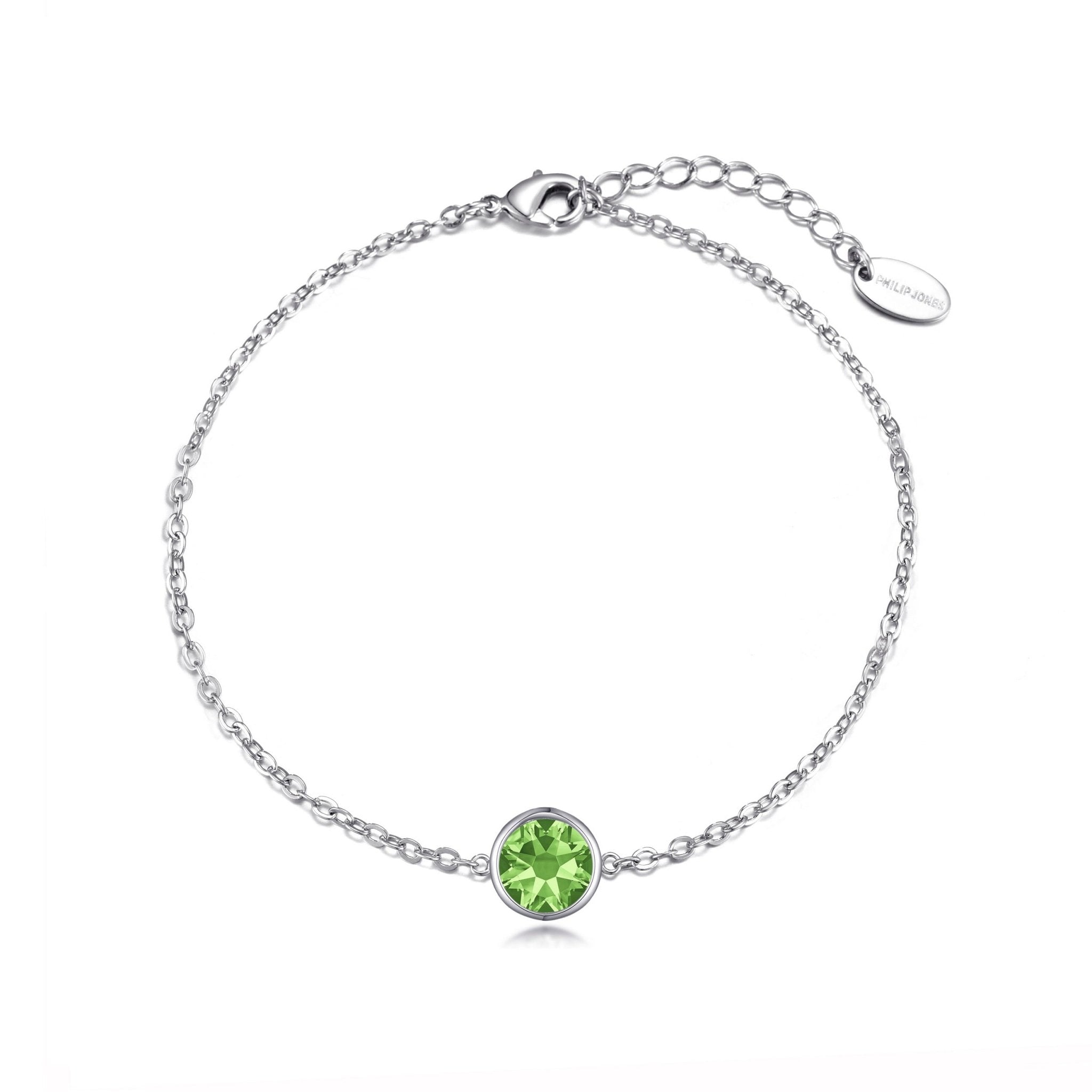 August (Peridot) Birthstone Anklet Created with Zircondia® Crystals