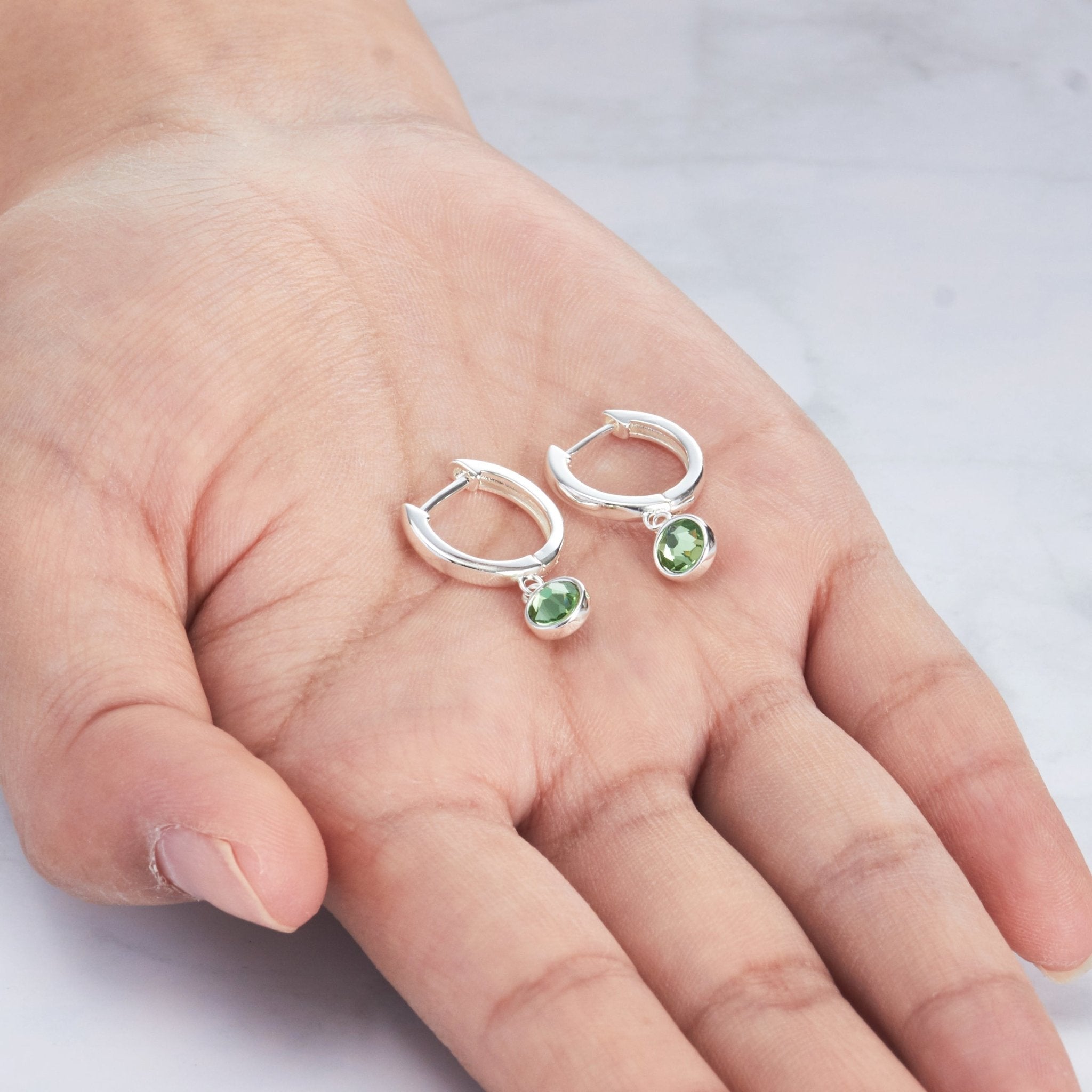 Light Green Crystal Hoop Earrings Created with Zircondia® Crystals