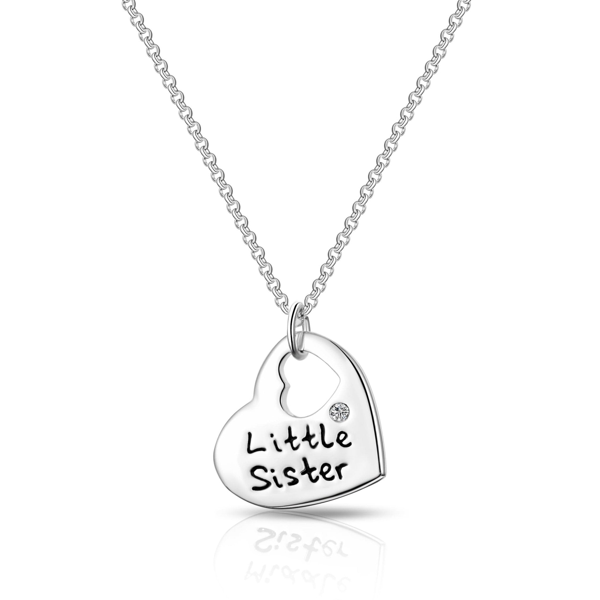 Little Sister Heart Necklace with Quote Card Created with Zircondia® Crystals