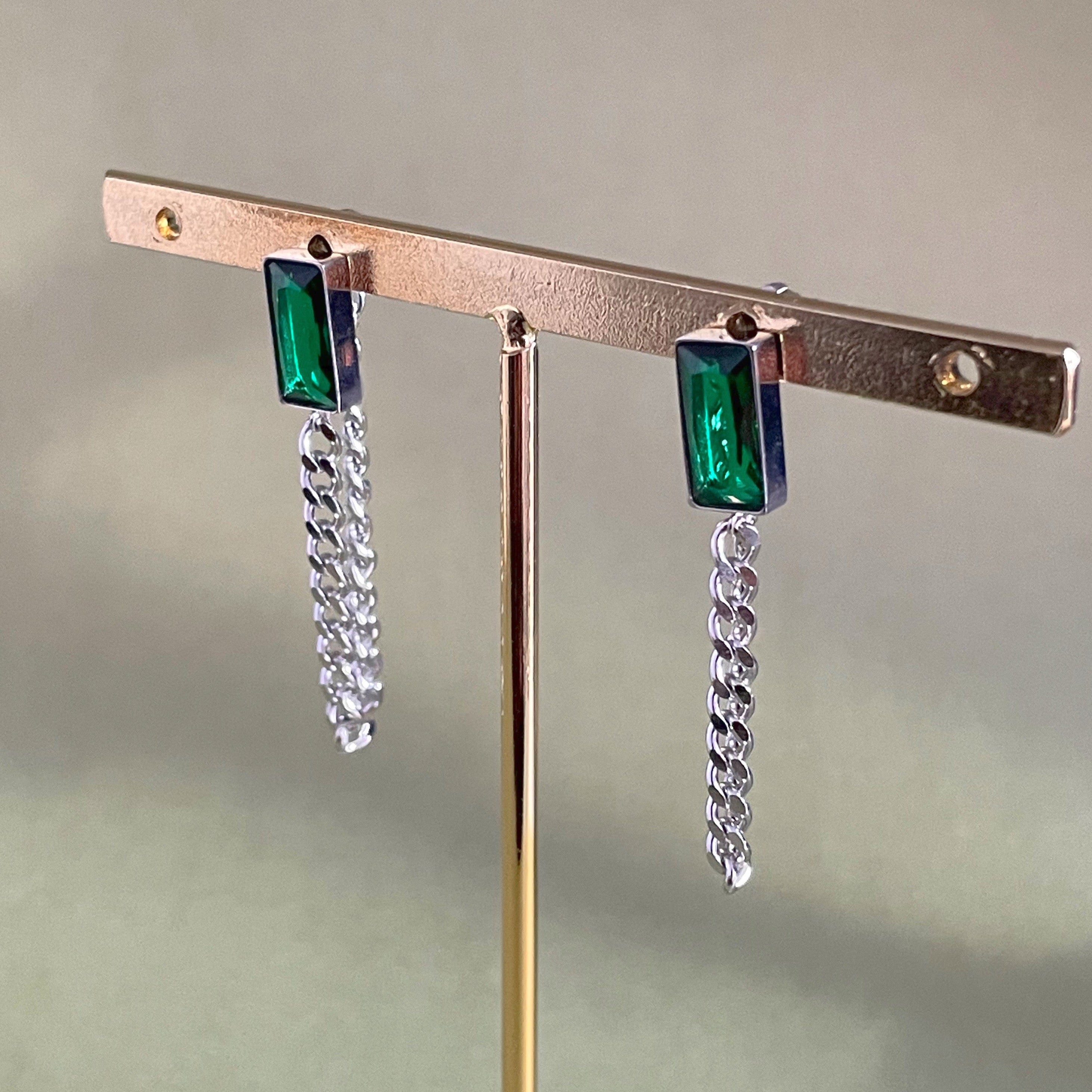 Serenity Luxe Silver Tone Jewelled Chain Earrings