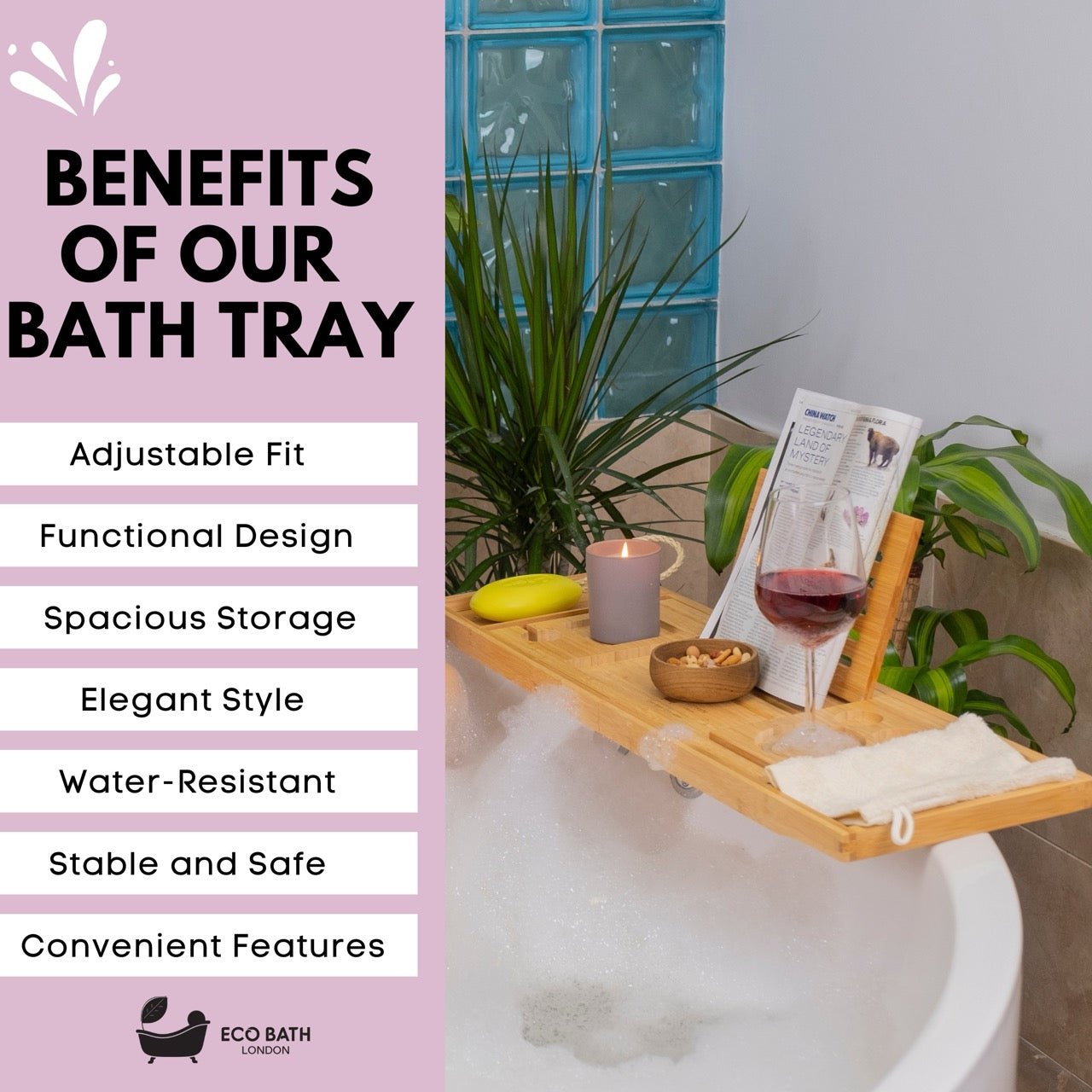 Luxury Eco-Friendly Bamboo Bath Tray