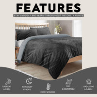 Maine Check Super Soft Fluffy Fleece Duvet Cover Set with Pillowcases Reversible Bedding for Winter Warmth in Black Grey by OLIVIA ROCCO