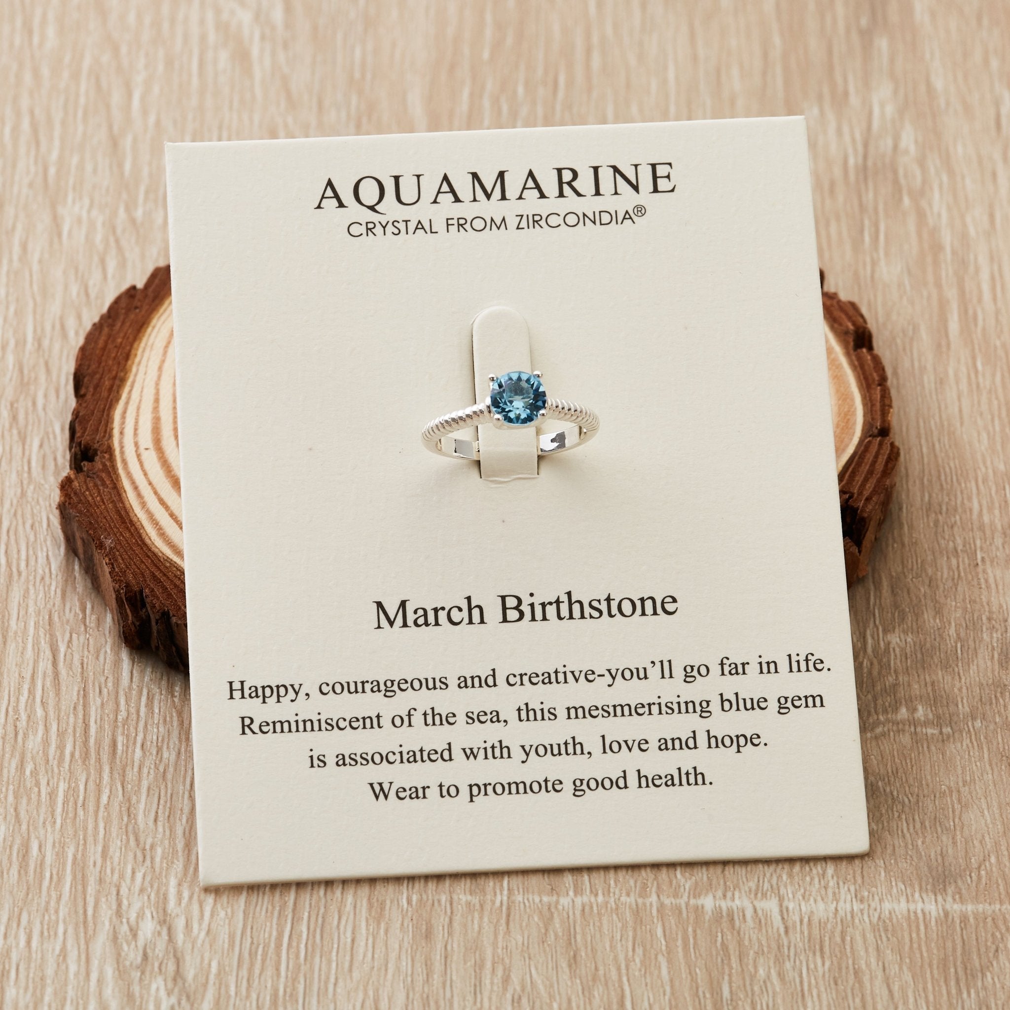 March (Aquamarine) Adjustable Birthstone Ring Created with Zircondia® Crystals