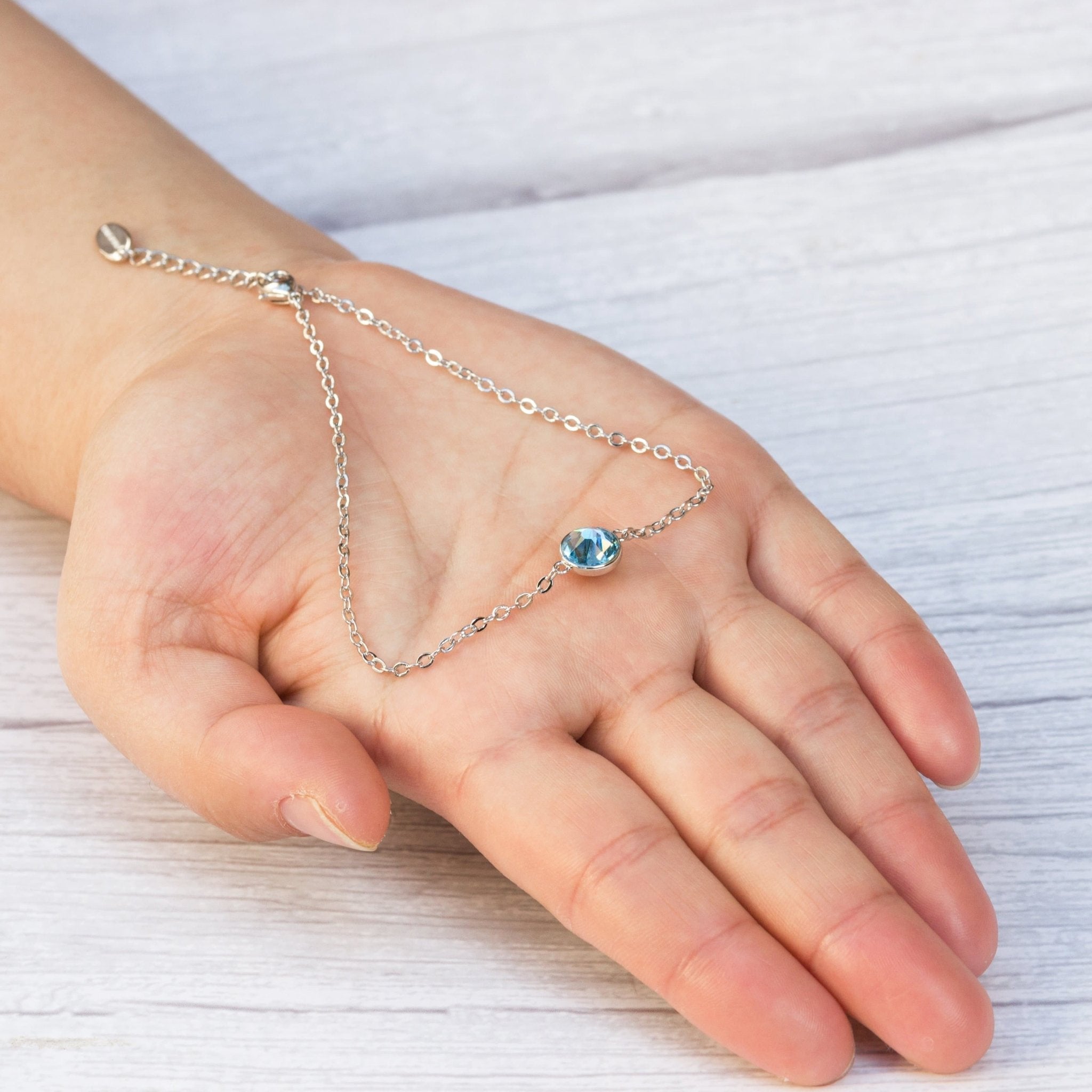 March (Aquamarine) Birthstone Anklet Created with Zircondia® Crystals