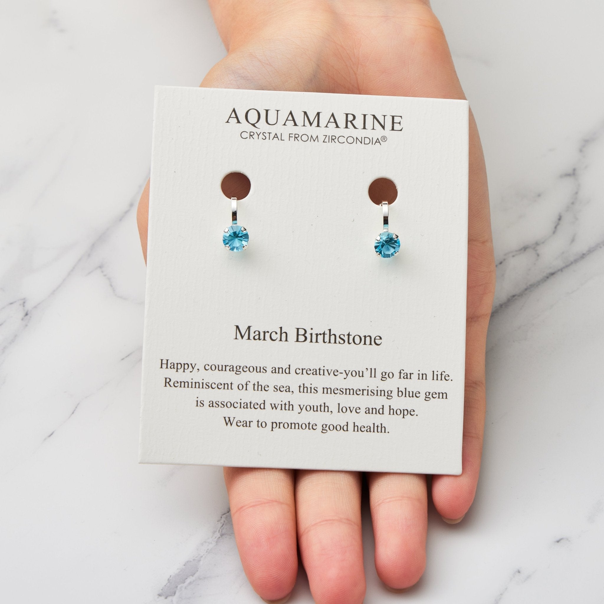 March (Aquamarine) Birthstone Clip On Earrings Created with Zircondia® Crystals