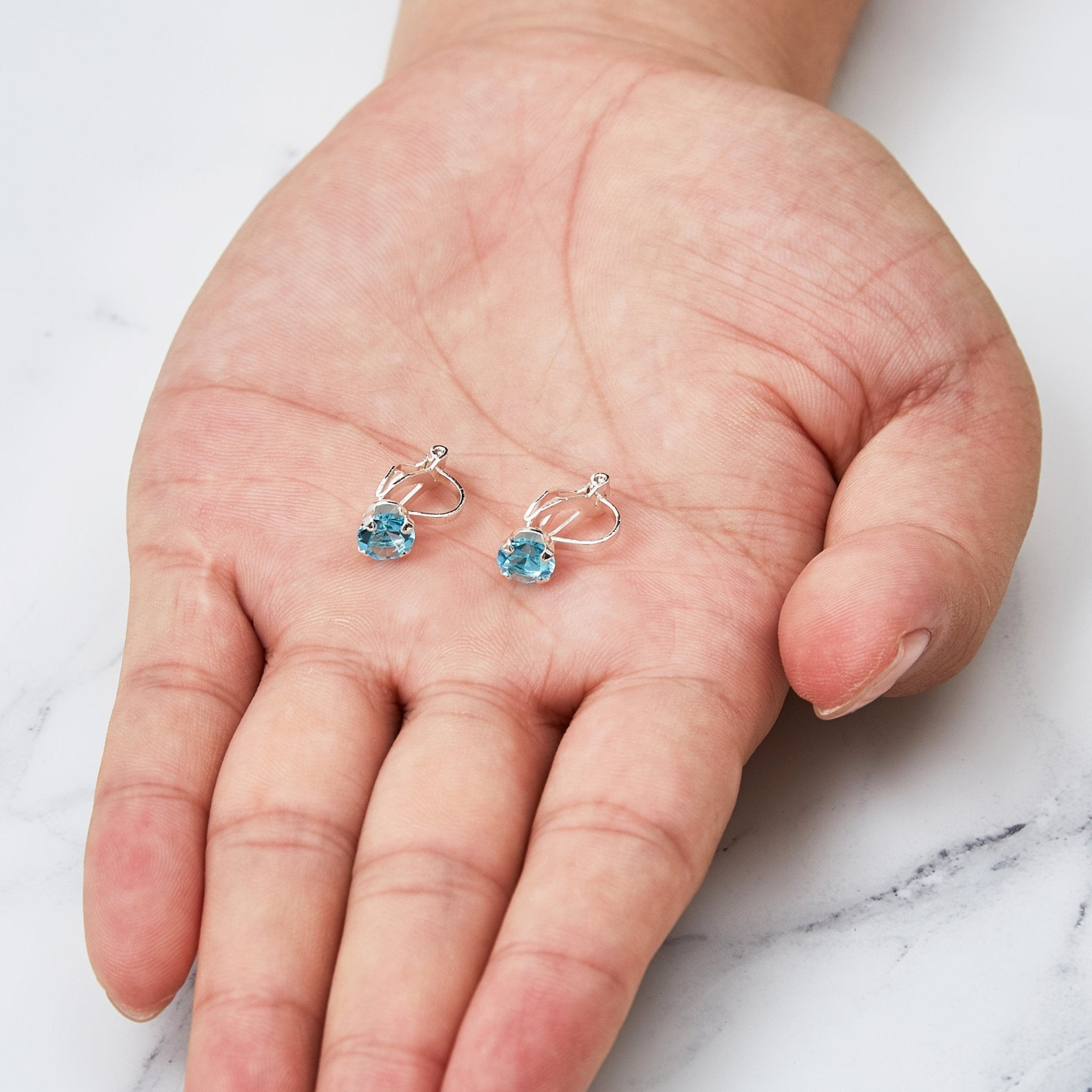 March (Aquamarine) Birthstone Clip On Earrings Created with Zircondia® Crystals