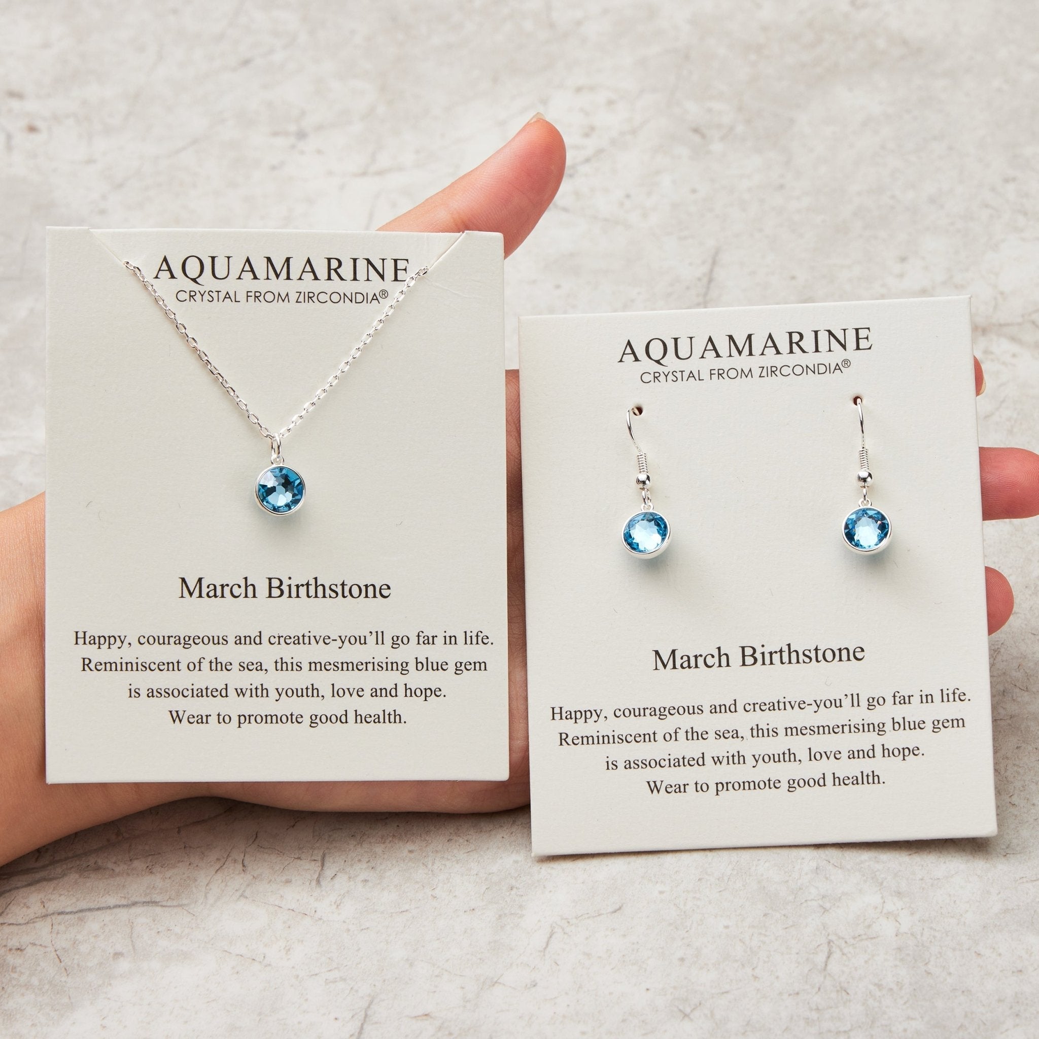 March (Aquamarine) Birthstone Necklace & Drop Earrings Set Created with Zircondia® Crystals