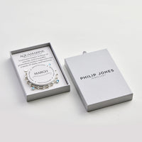 March (Aquamarine) Birthstone Stretch Charm Bracelet with Quote Gift Box