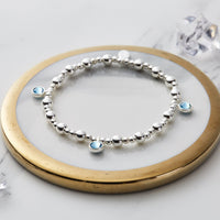 March (Aquamarine) Birthstone Stretch Charm Bracelet with Quote Gift Box