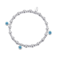 March (Aquamarine) Birthstone Stretch Charm Bracelet with Quote Gift Box
