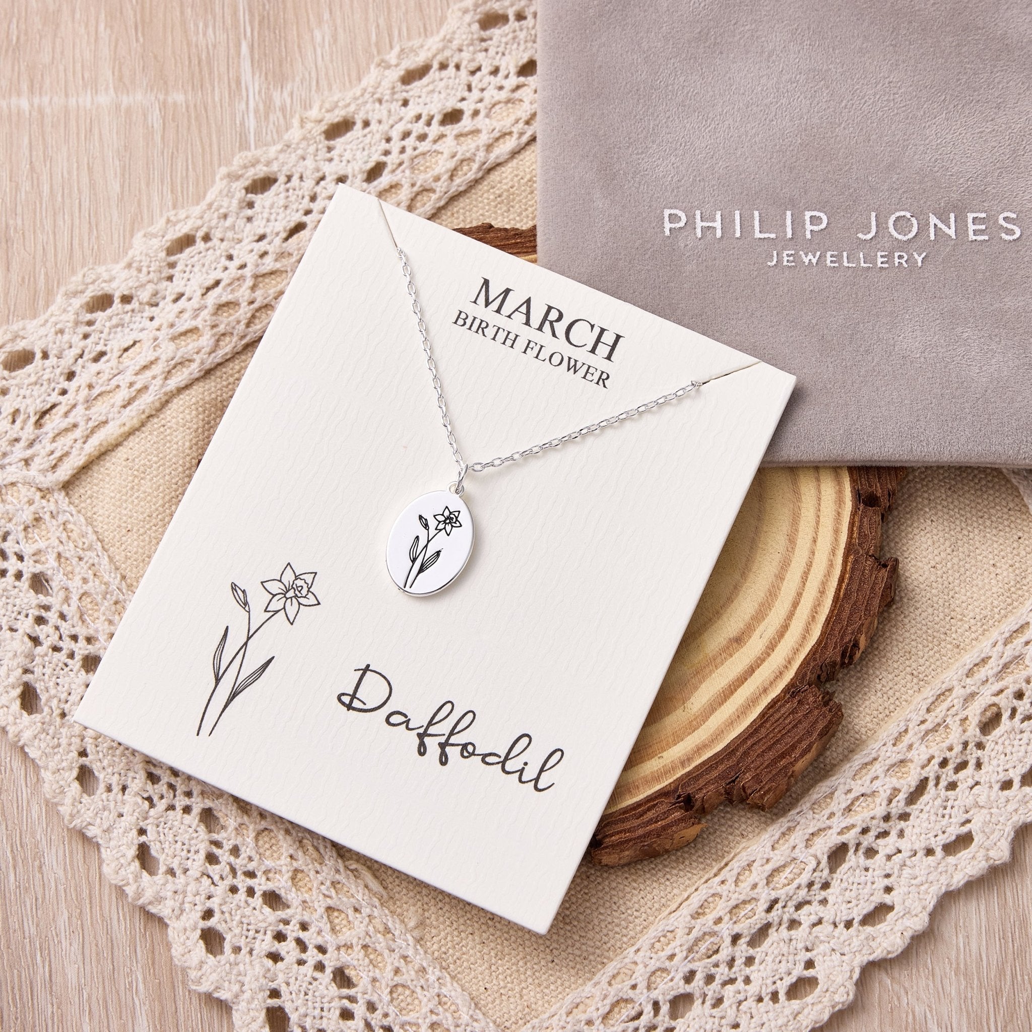 March Birth Flower Daffodil Necklace with Card