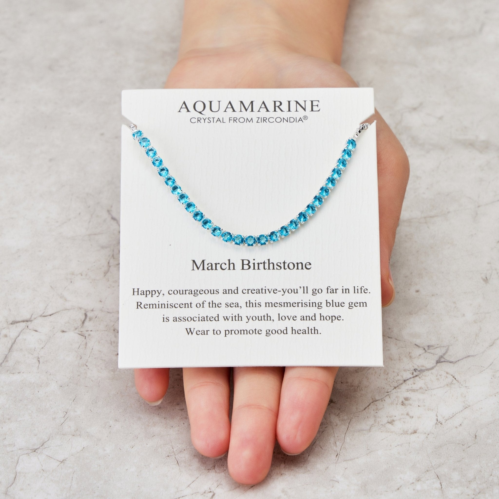 March Birthstone Friendship Bracelet with Aquamarine Zircondia® Crystals