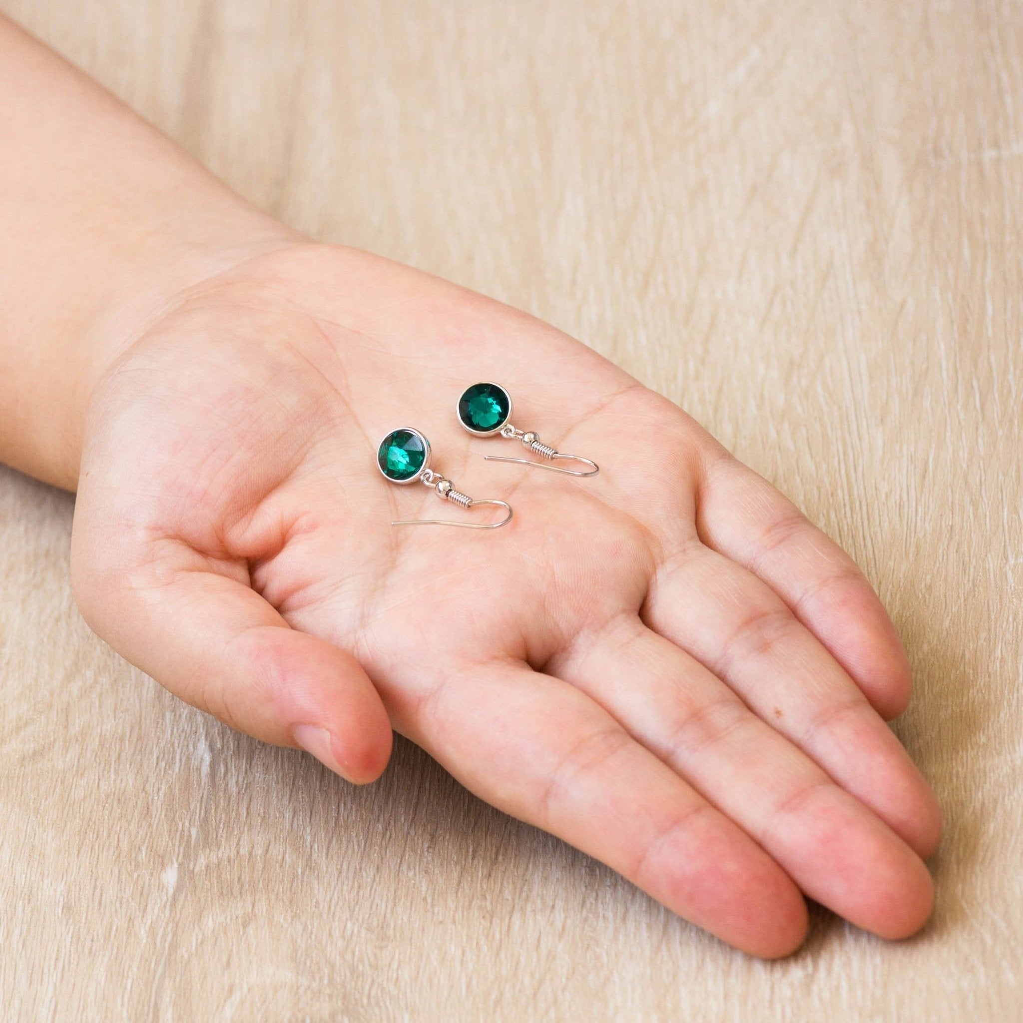 May Birthstone Drop Earrings Created with Emerald Zircondia® Crystals