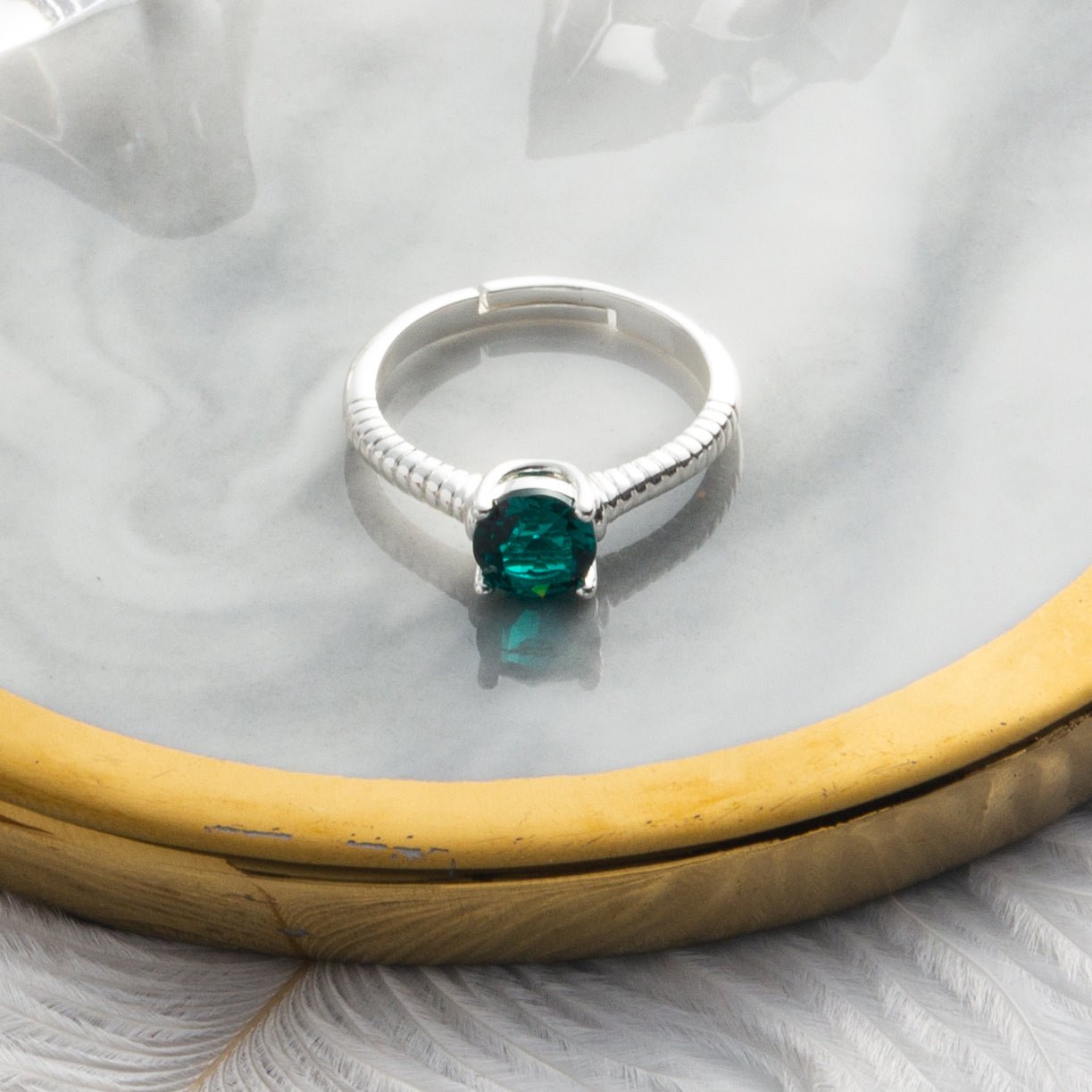 May (Emerald) Adjustable Birthstone Ring Created with Zircondia® Crystals