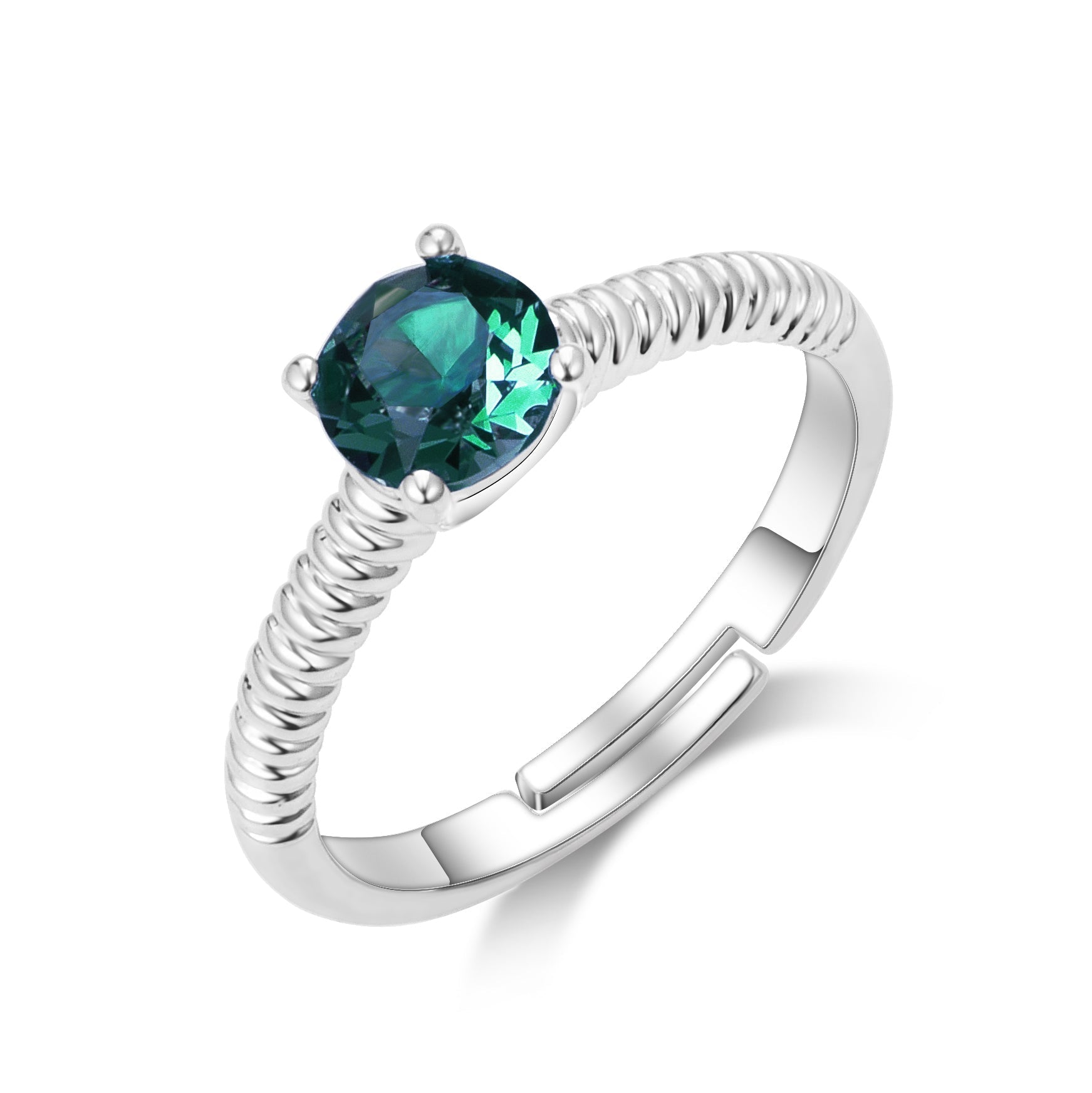 May (Emerald) Adjustable Birthstone Ring Created with Zircondia® Crystals