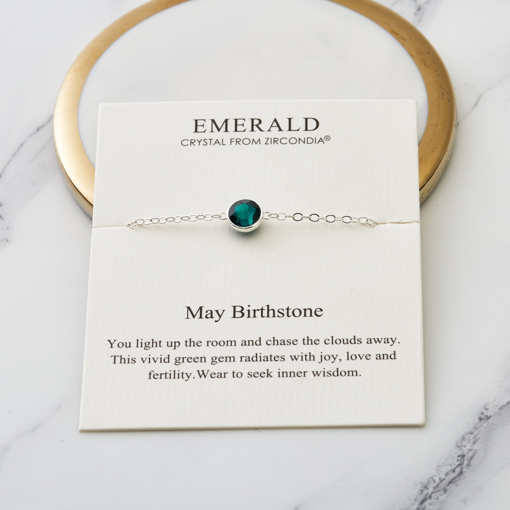 May (Emerald) Birthstone Anklet Created with Zircondia® Crystals