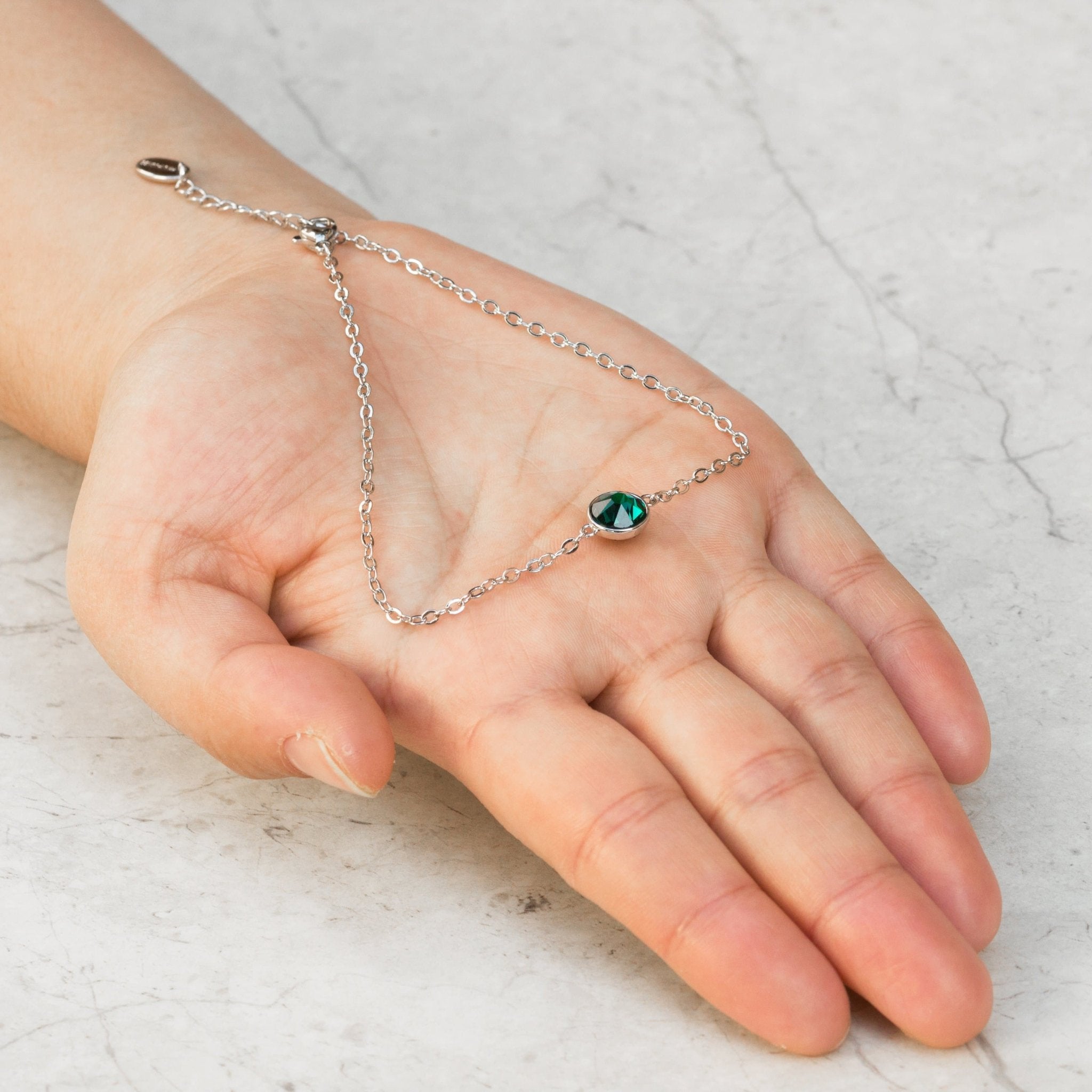 May (Emerald) Birthstone Anklet Created with Zircondia® Crystals