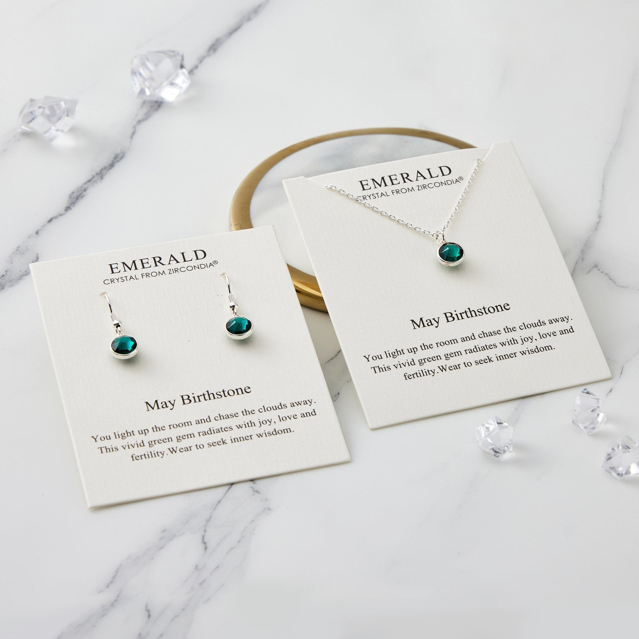May (Emerald) Birthstone Necklace & Drop Earrings Set Created with Zircondia® Crystals