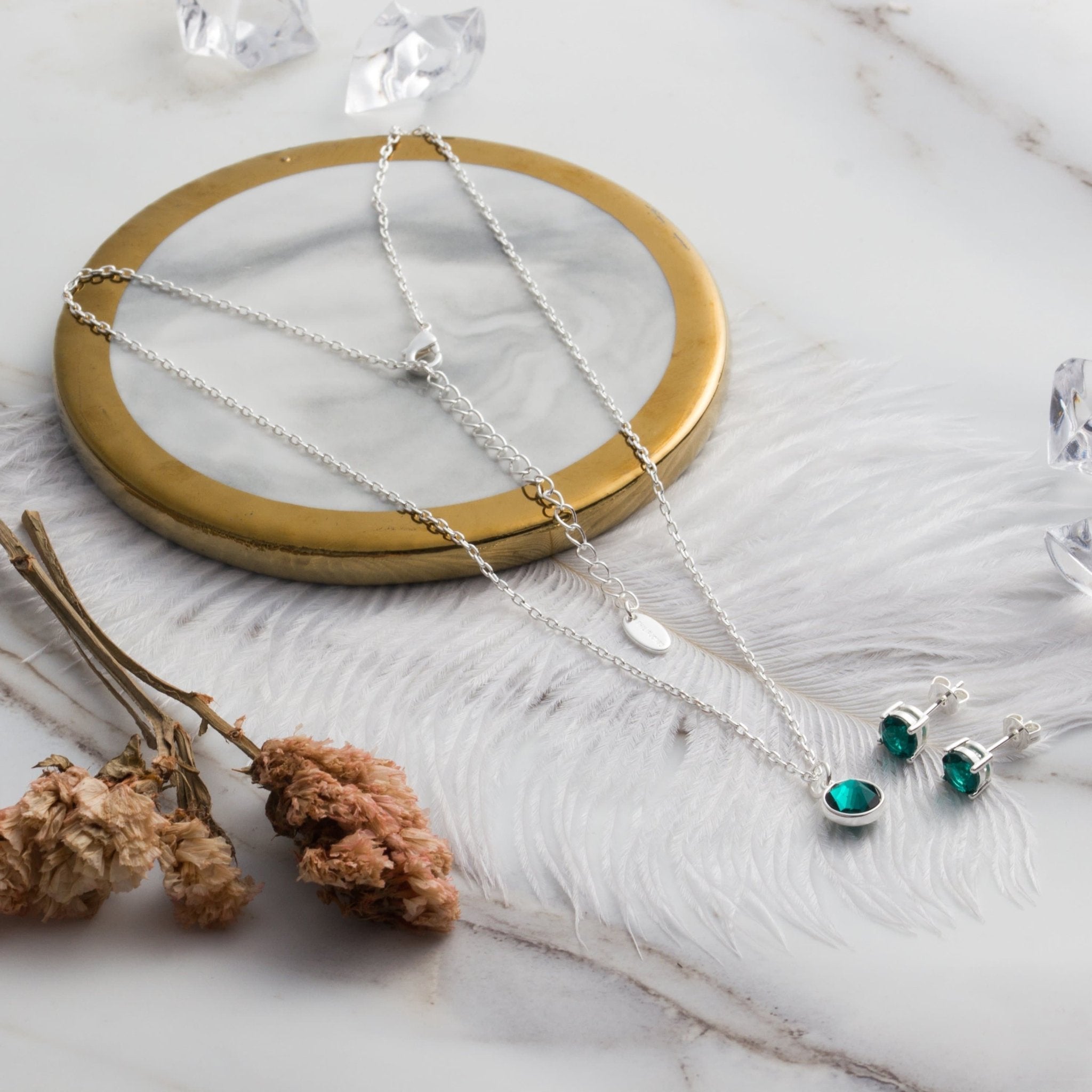 May (Emerald) Birthstone Necklace & Earrings Set Created with Zircondia® Crystals