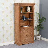 Carved Mango Wood Large Corner Bookcase   3 Shelving & 1 Door