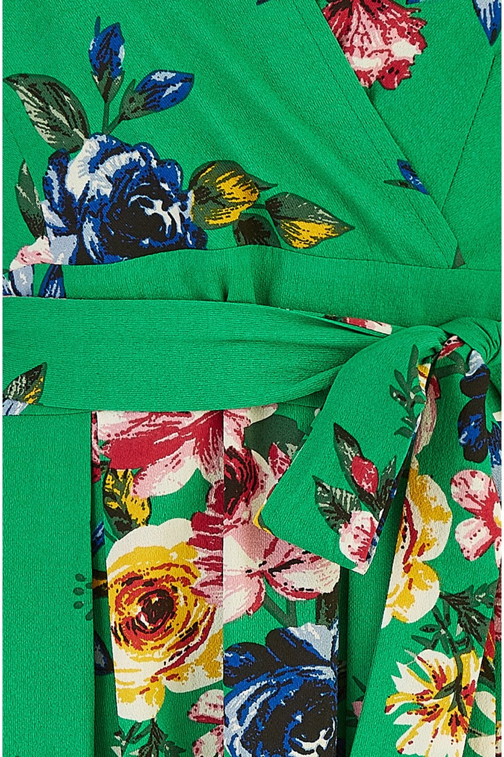 Mela Green Floral Wrap Over Midi Skater Dress