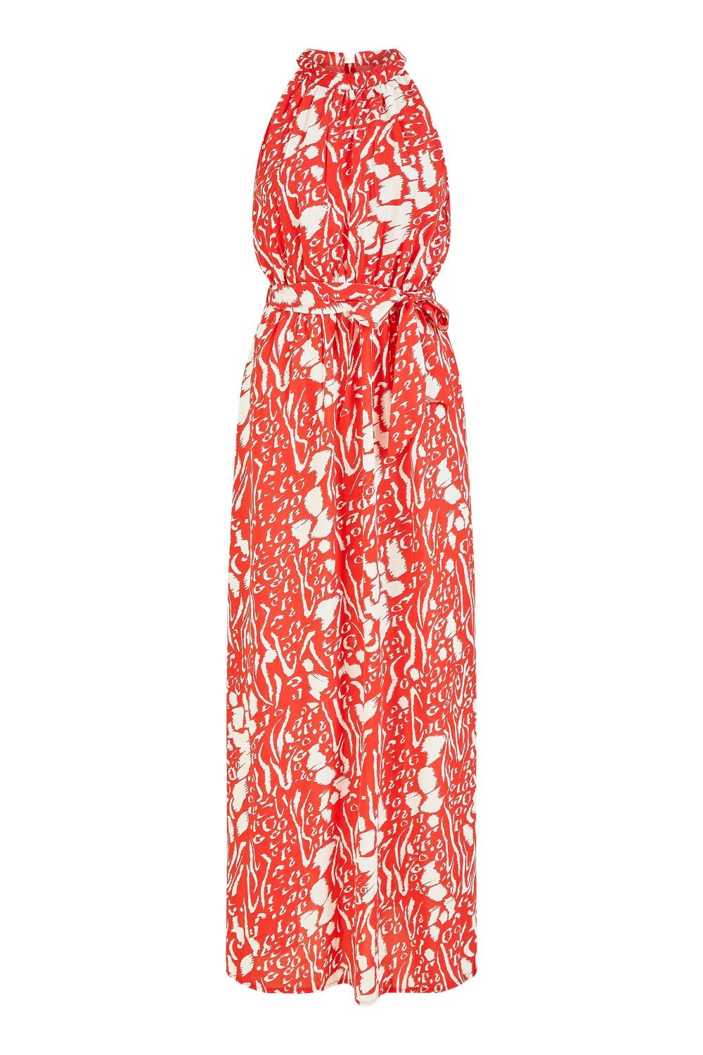 Mela Red Animal Print Halter Neck Maxi Dress