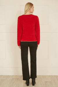 Mela Red Fluffy Star Christmas Jumper