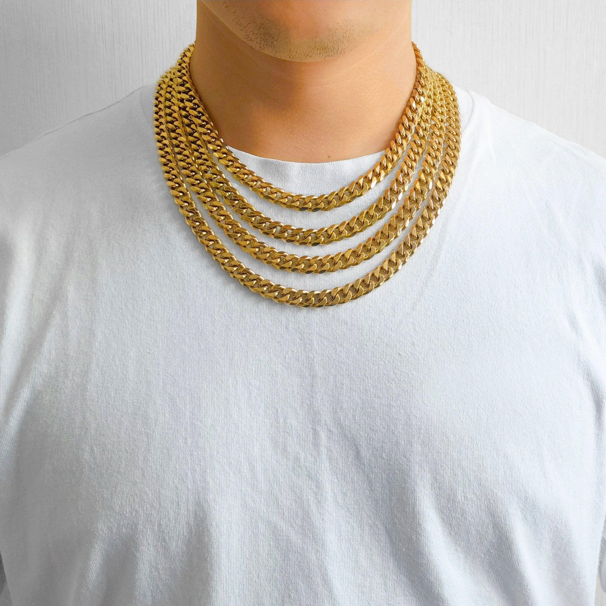 Men's 9mm Gold Plated Steel 18-24 Inch Cuban Curb Chain Necklace