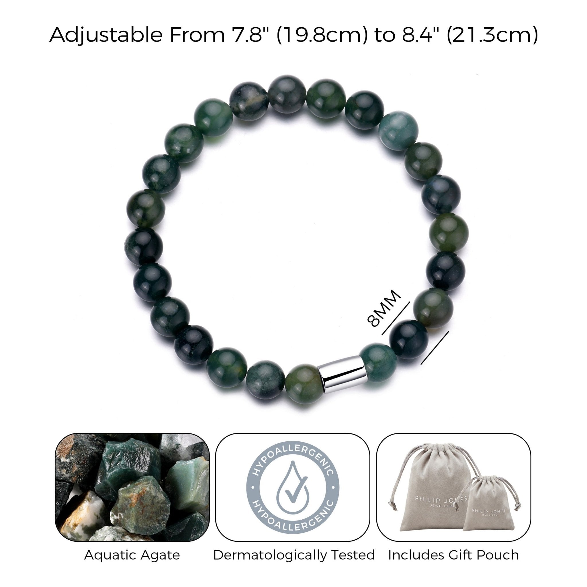 Men's Aquatic Agate Gemstone Stretch Bracelet