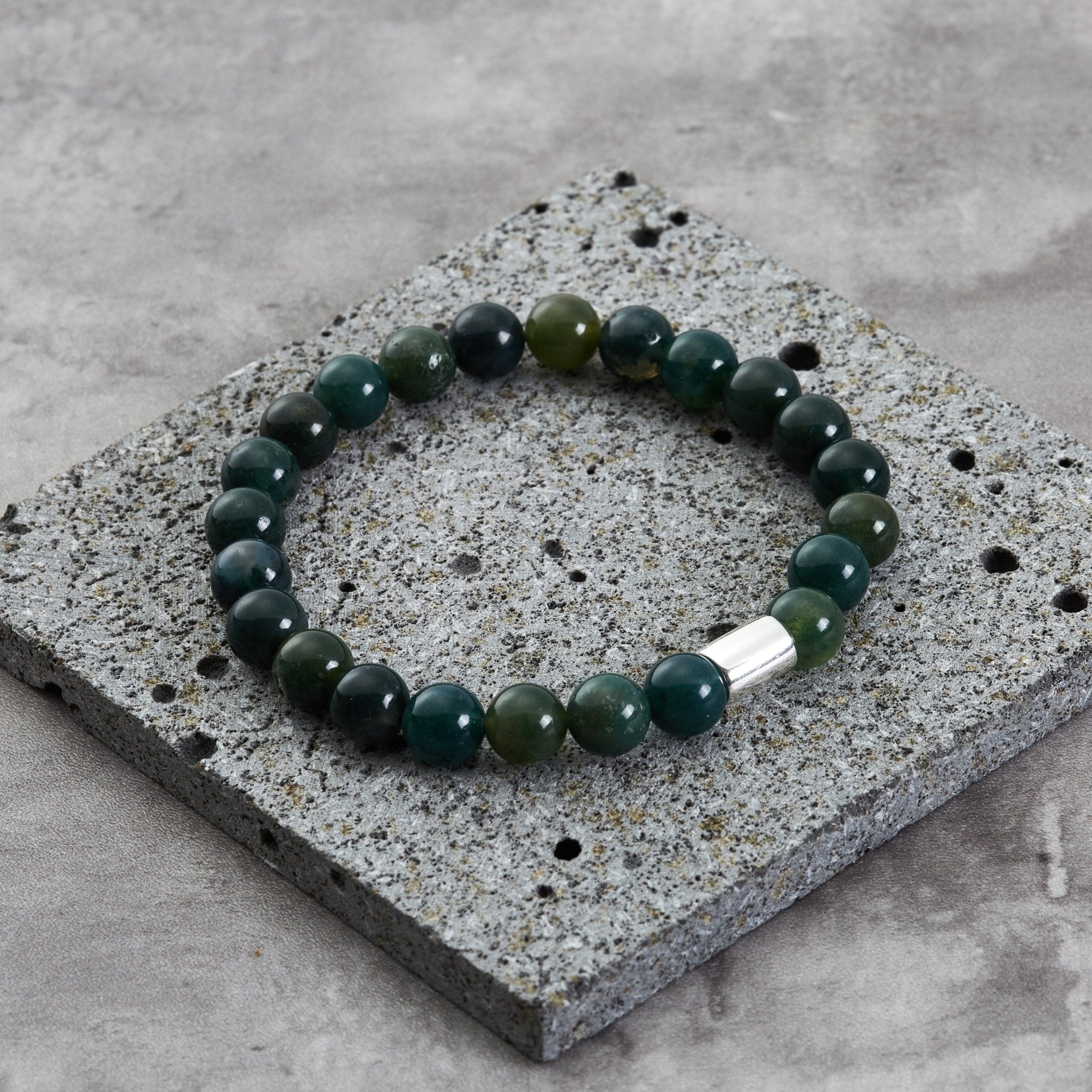 Men's Aquatic Agate Gemstone Stretch Bracelet