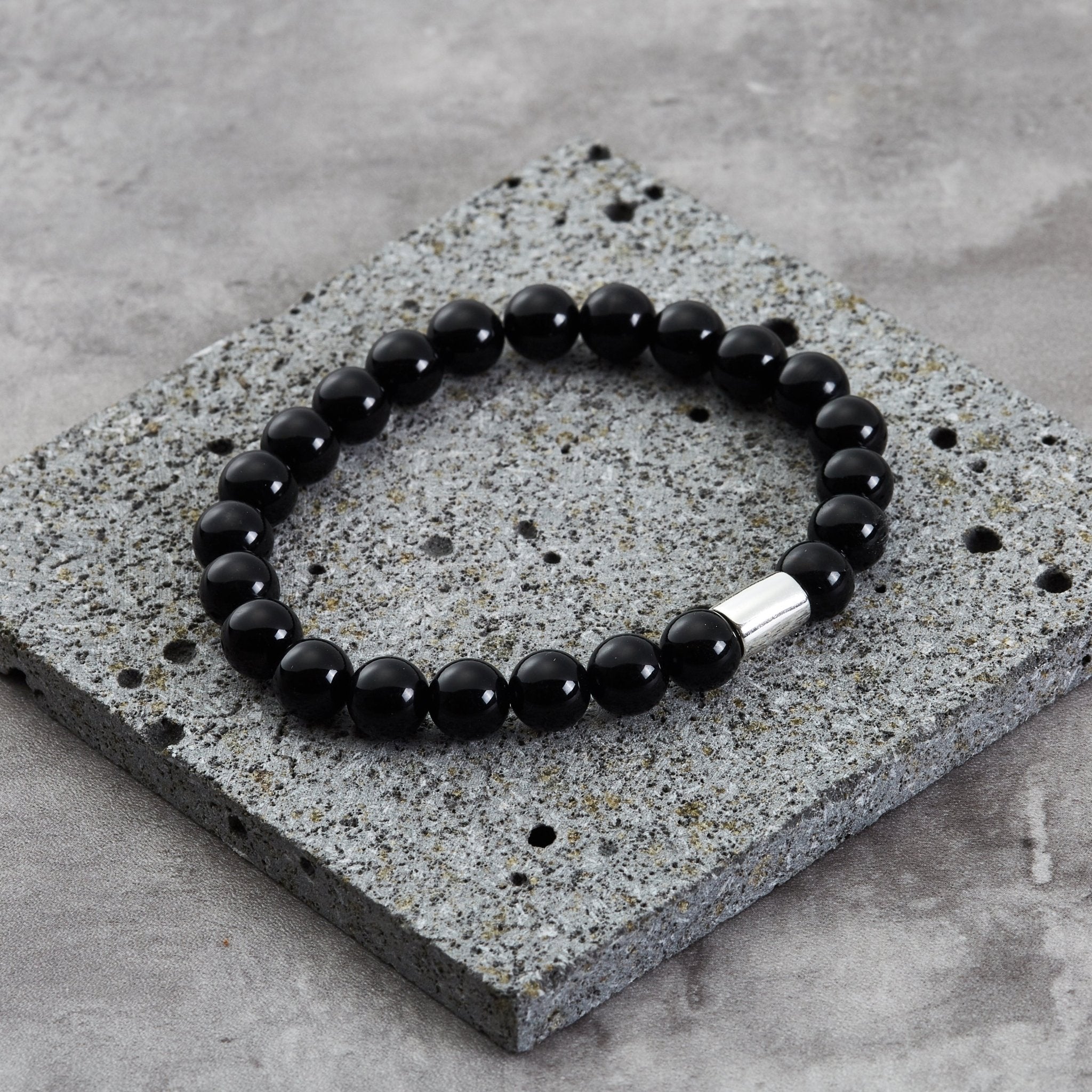 Men's Black Onyx Gemstone Stretch Bracelet