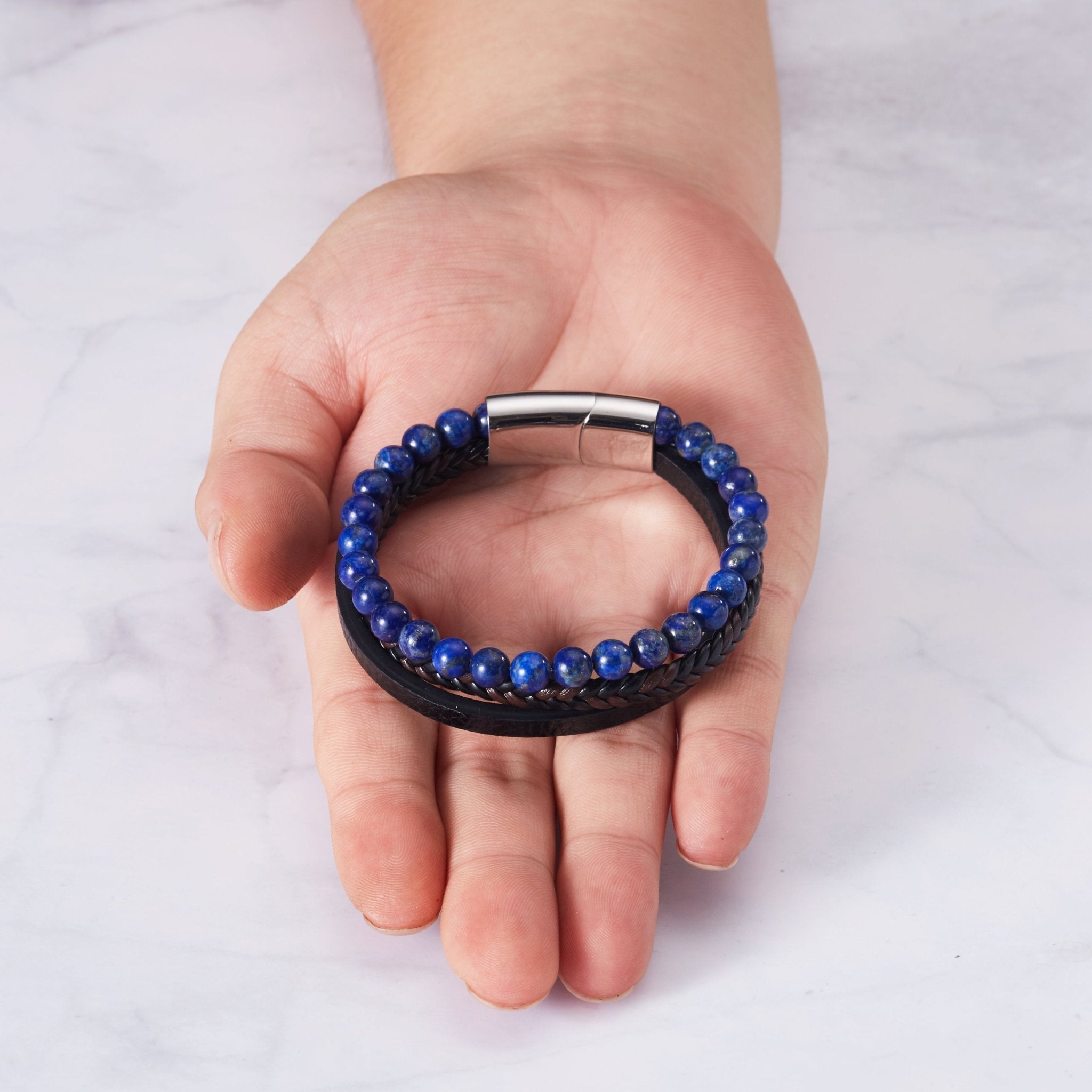 Men's Genuine Leather Lapis Bracelet