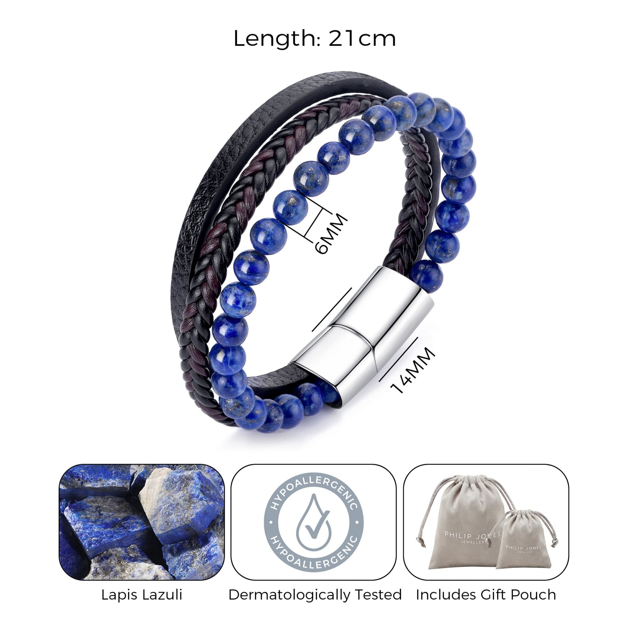 Men's Genuine Leather Lapis Bracelet