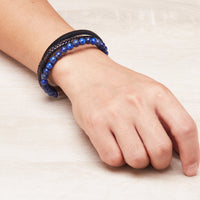 Men's Genuine Leather Lapis Bracelet