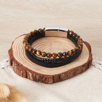 Men's Genuine Leather Tiger's Eye Bracelet