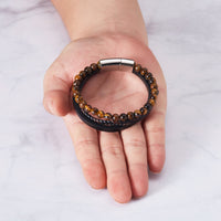 Men's Genuine Leather Tiger's Eye Bracelet