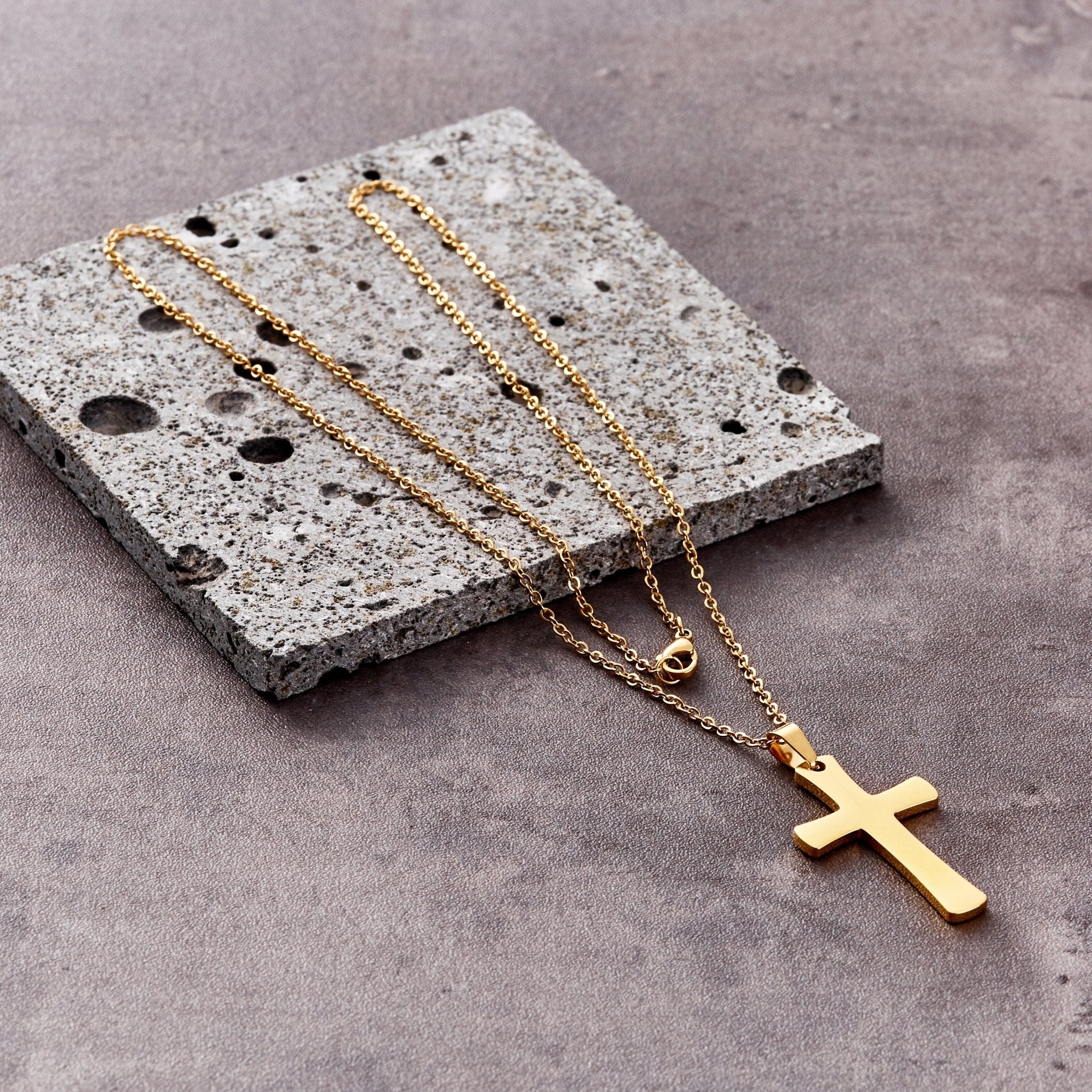 Men's Gold Plated Stainless Steel Cross Necklace
