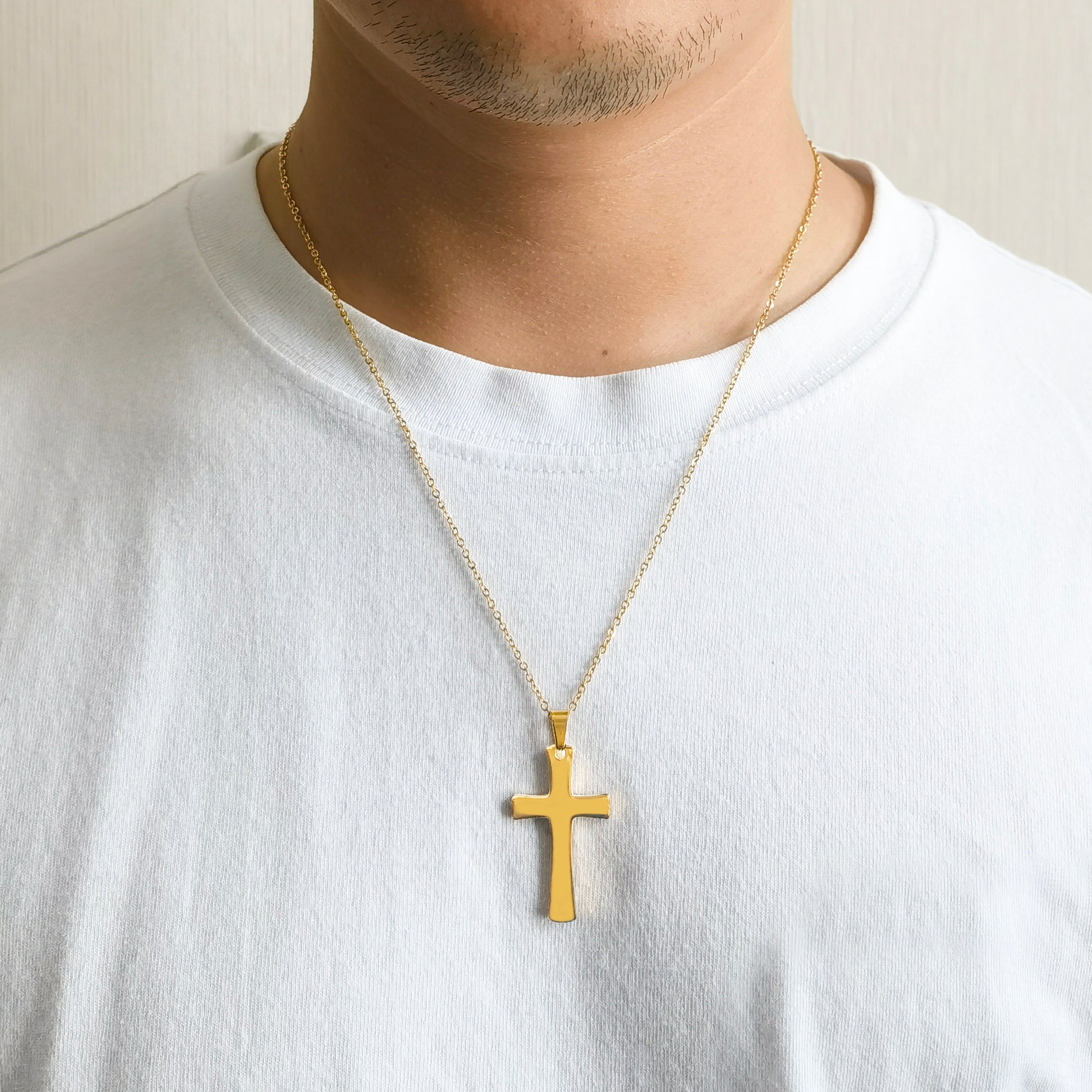 Men's Gold Plated Stainless Steel Cross Necklace