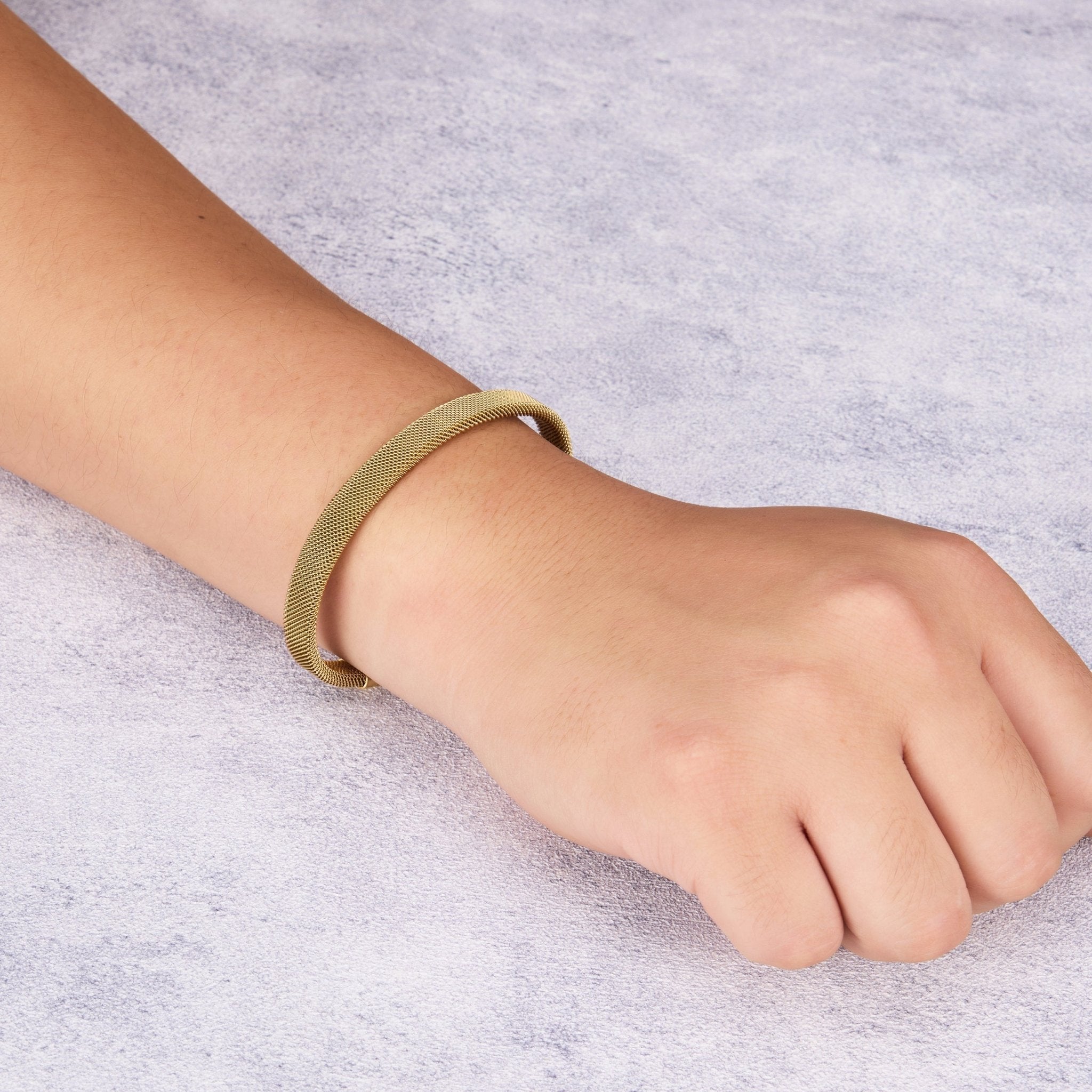 Men's Gold Plated Stainless Steel Mesh Cuff Bracelet