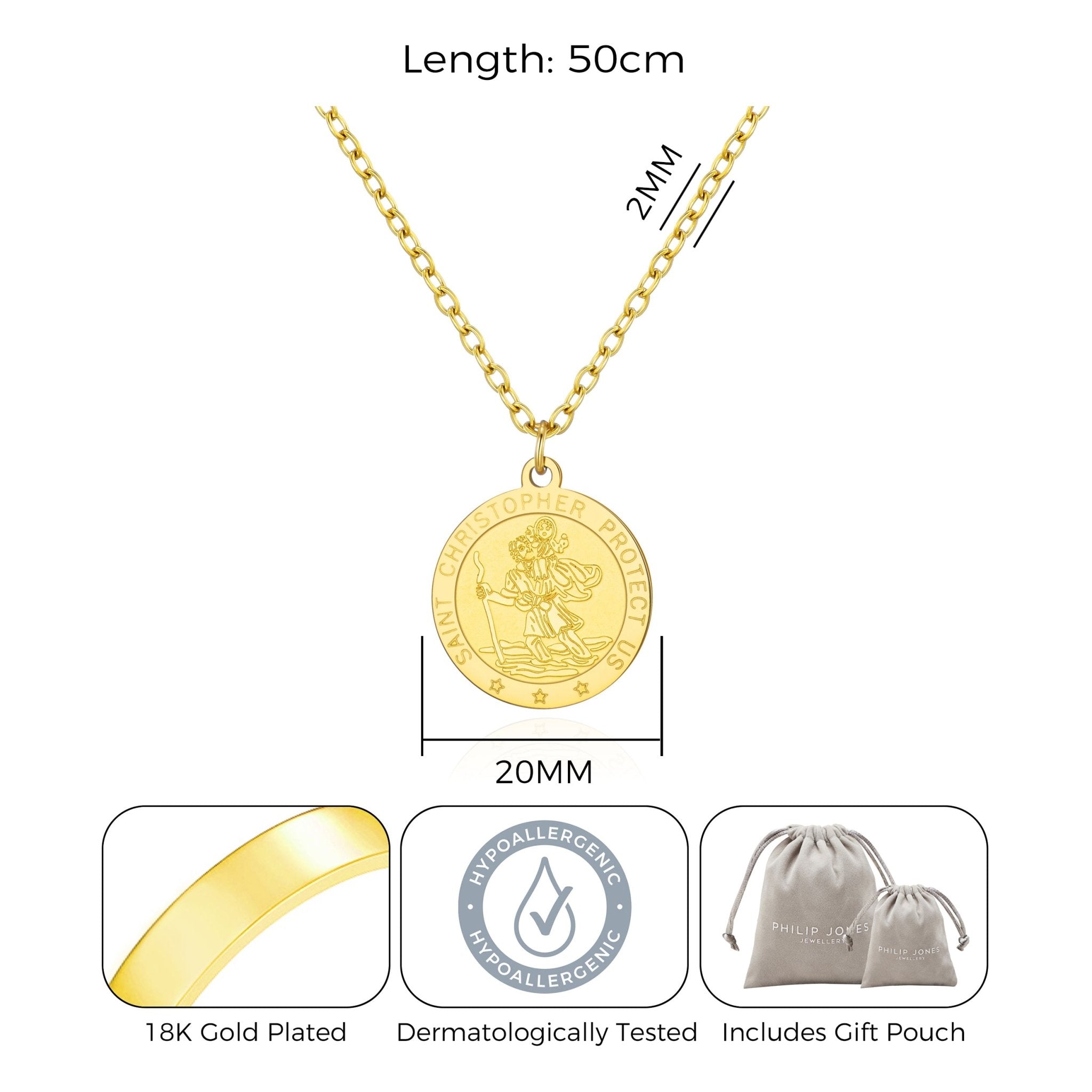 Men's Gold Plated Stainless Steel St Christopher Necklace