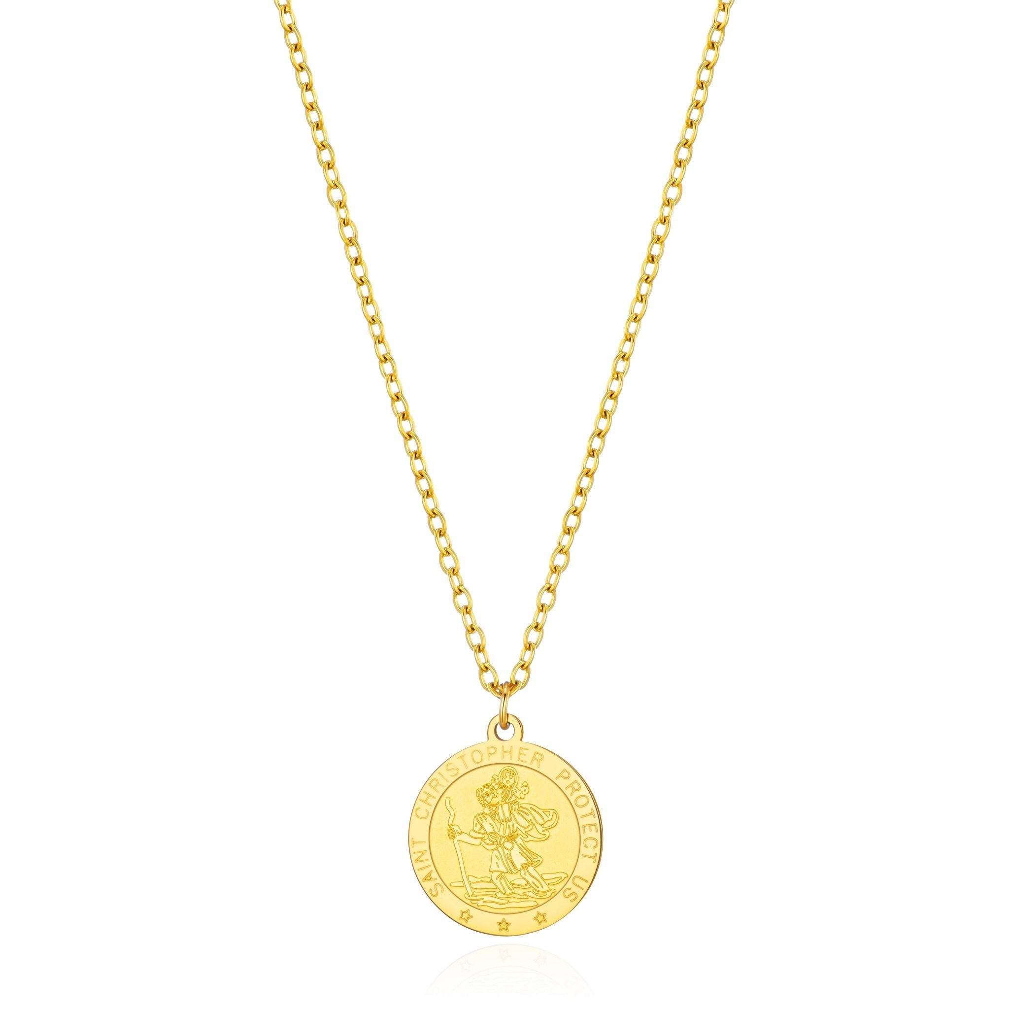 Men's Gold Plated Stainless Steel St Christopher Necklace